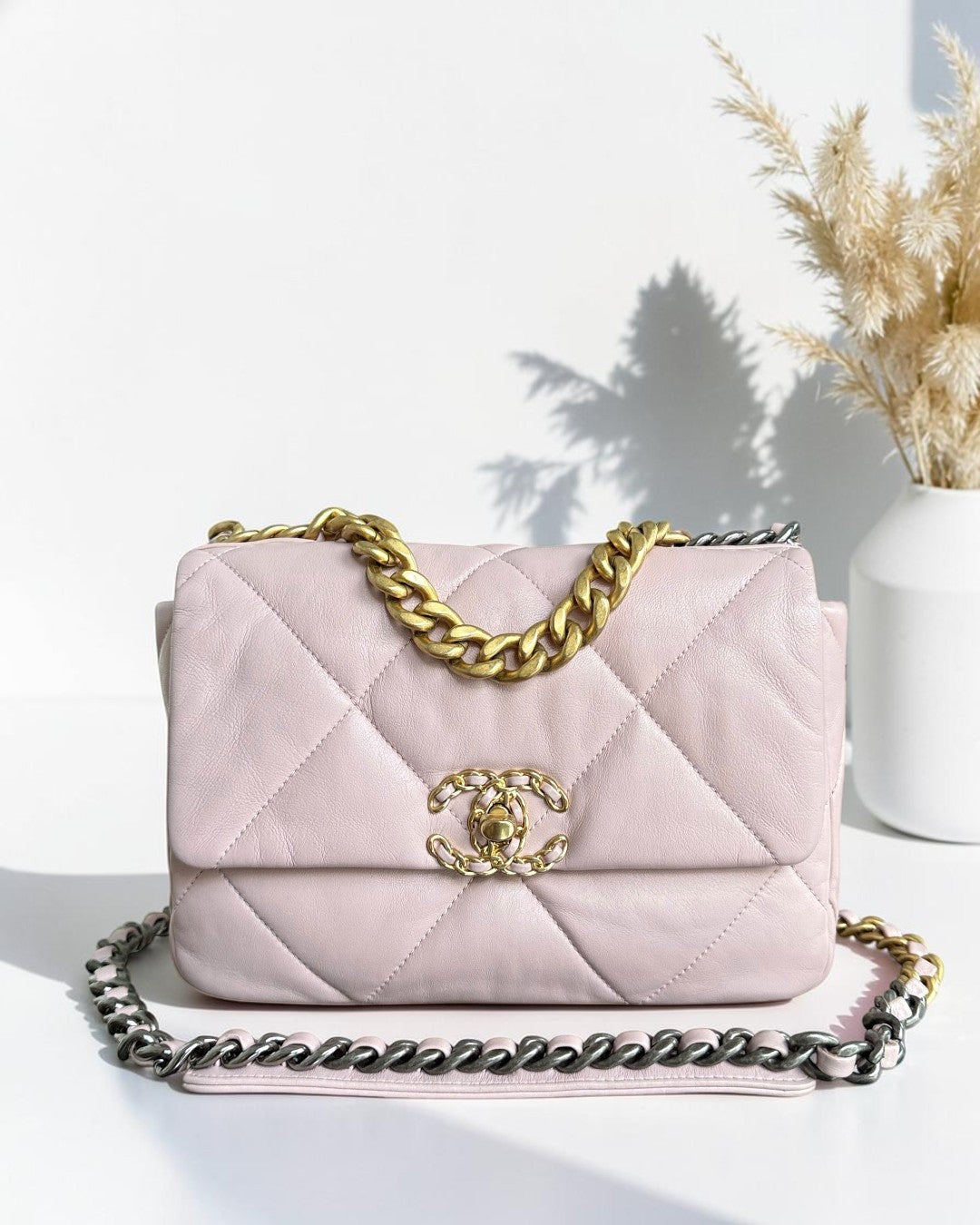 Chanel Small 19 Bag C19 Quilted Light Pink Two Tone Golden Hardware Series 31