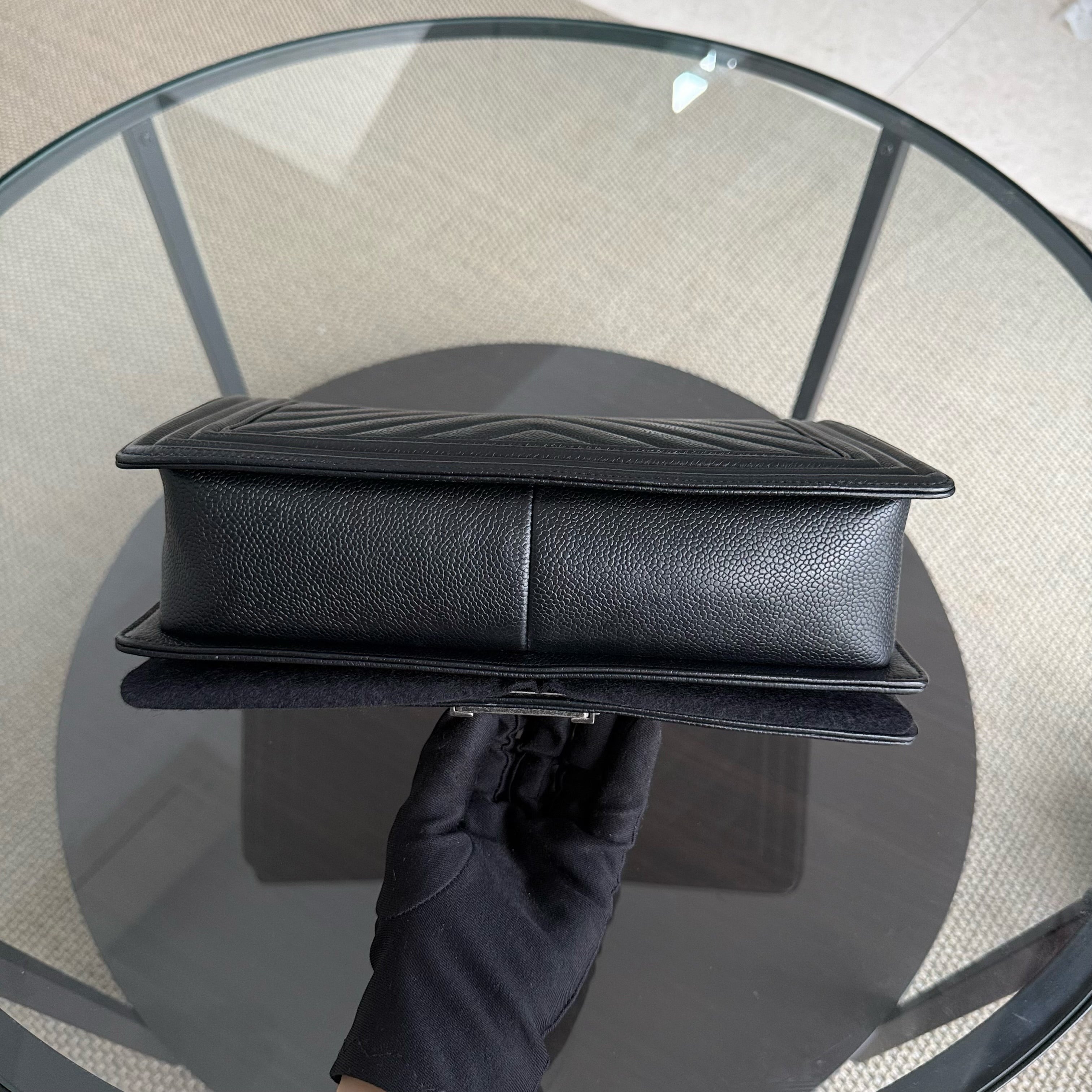 Chanel Boy New Medium - 28CM Caviar Quilted BlackRuthenium Silver Hardware Series 28