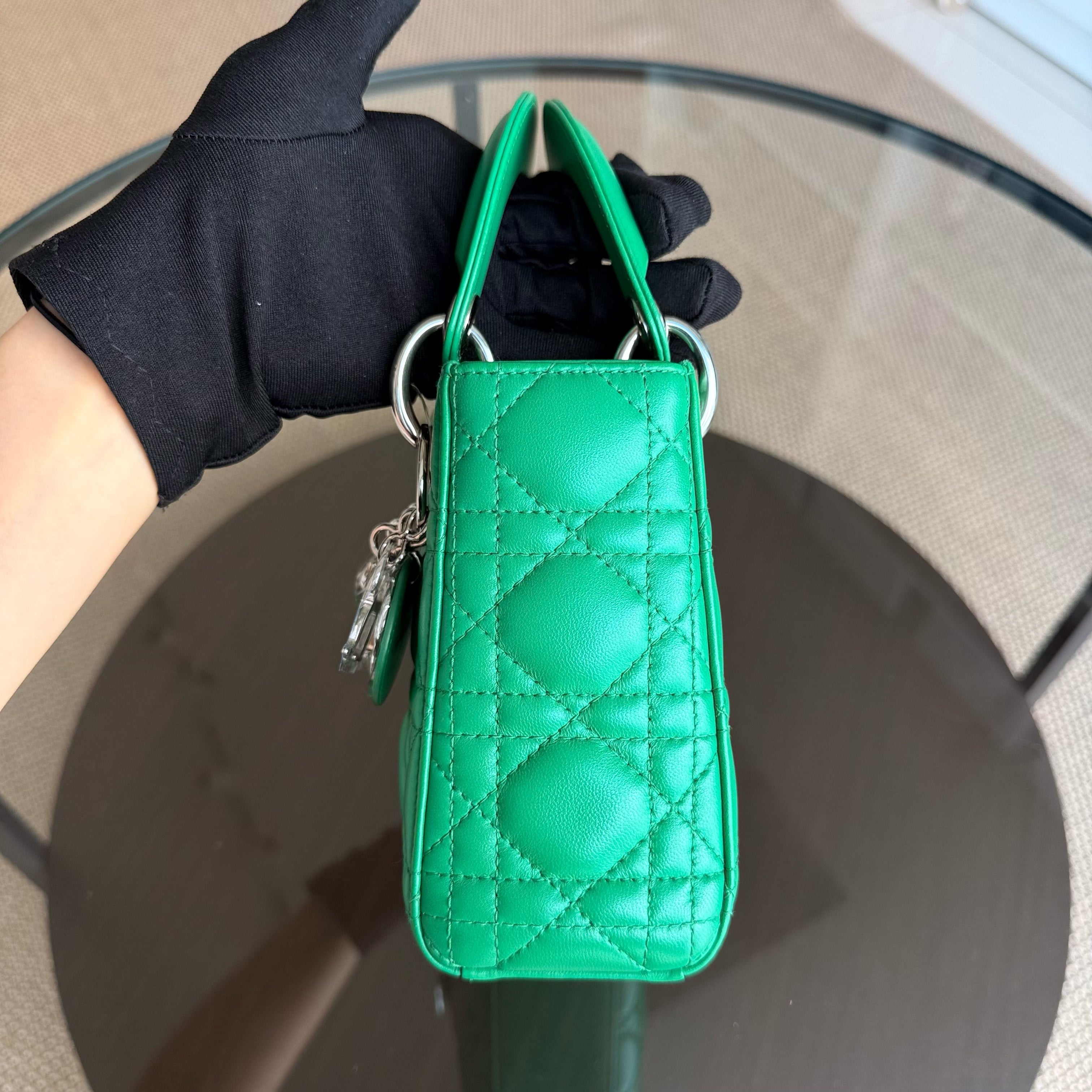 Dior Lady Mini - Cannage Lambskin Jade Green Silver Hardware Adjustable Strap