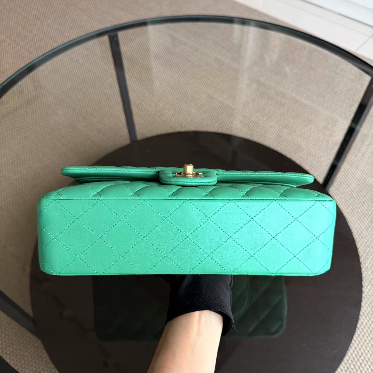 Chanel Classic Flap Medium - 25CM Double Flap Green Quilted Lambskin Gold Hardware Series 18