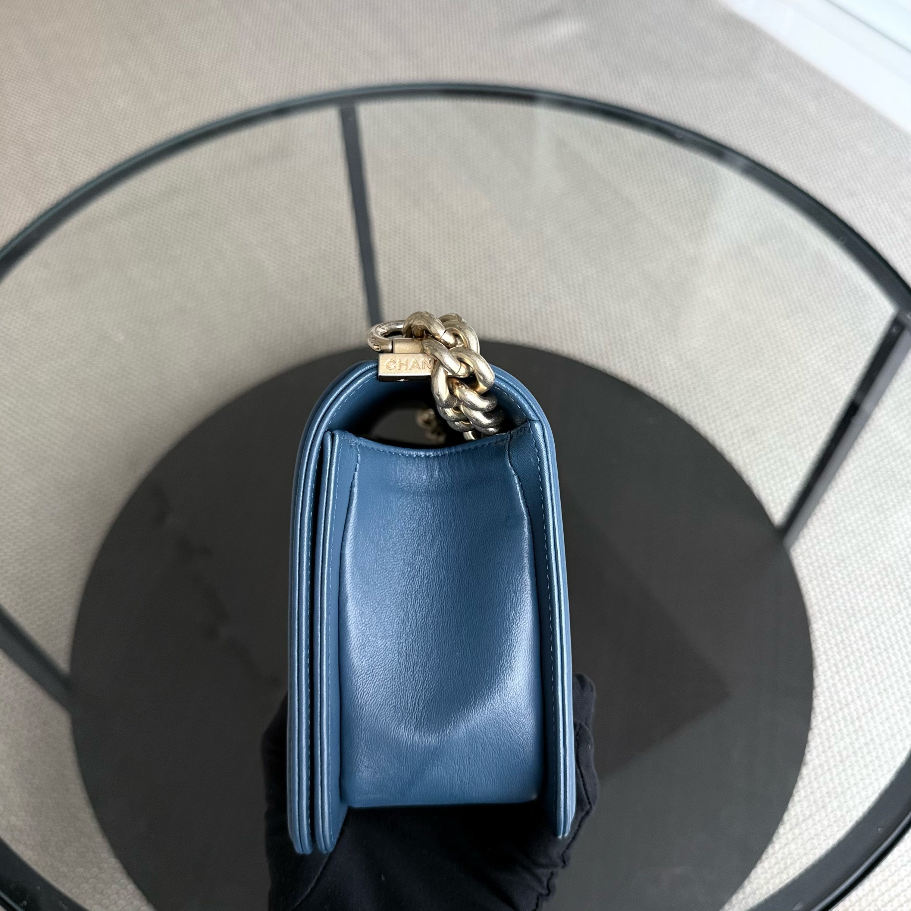 Chanel Boy Medium - 25CM Quilted Lambskin Blue Gold Hardware Limited Edition Gold Hardware Series 23