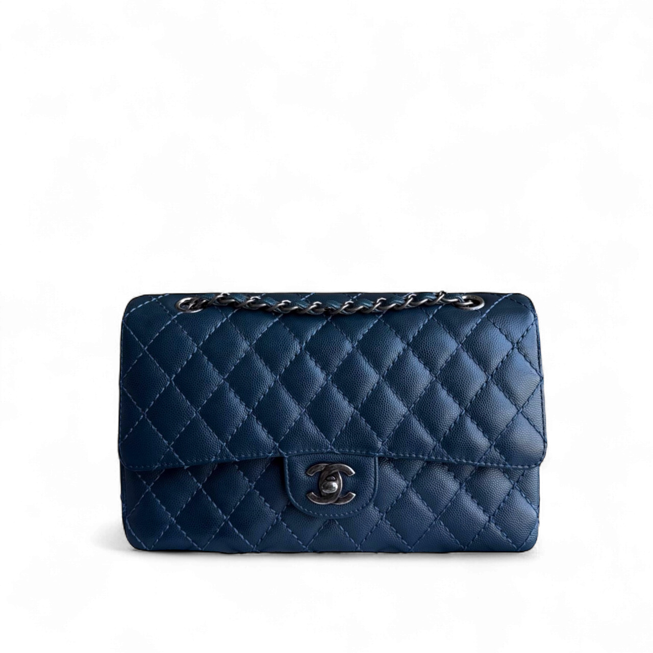 Chanel Classic Flap Medium - Caviar 25CM Quilted Grained Calfskin Dark Blue Silver Hardware Series 23
