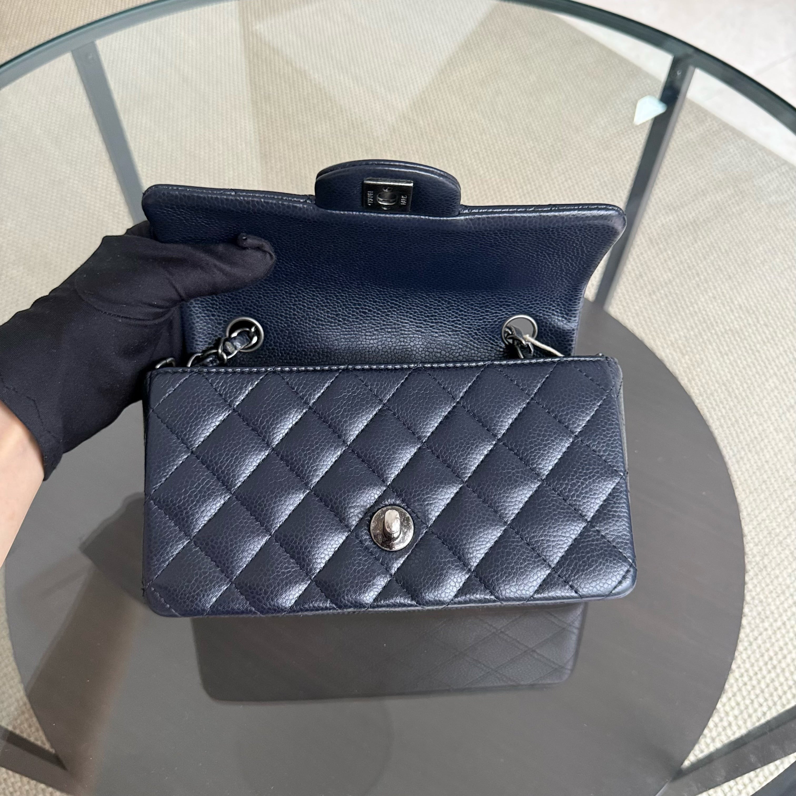 Chanel Caviar Mini Rectangle Classic Flap - 20CM Quilted Midnight Blue Ruthenium Silver Hardware Series 21