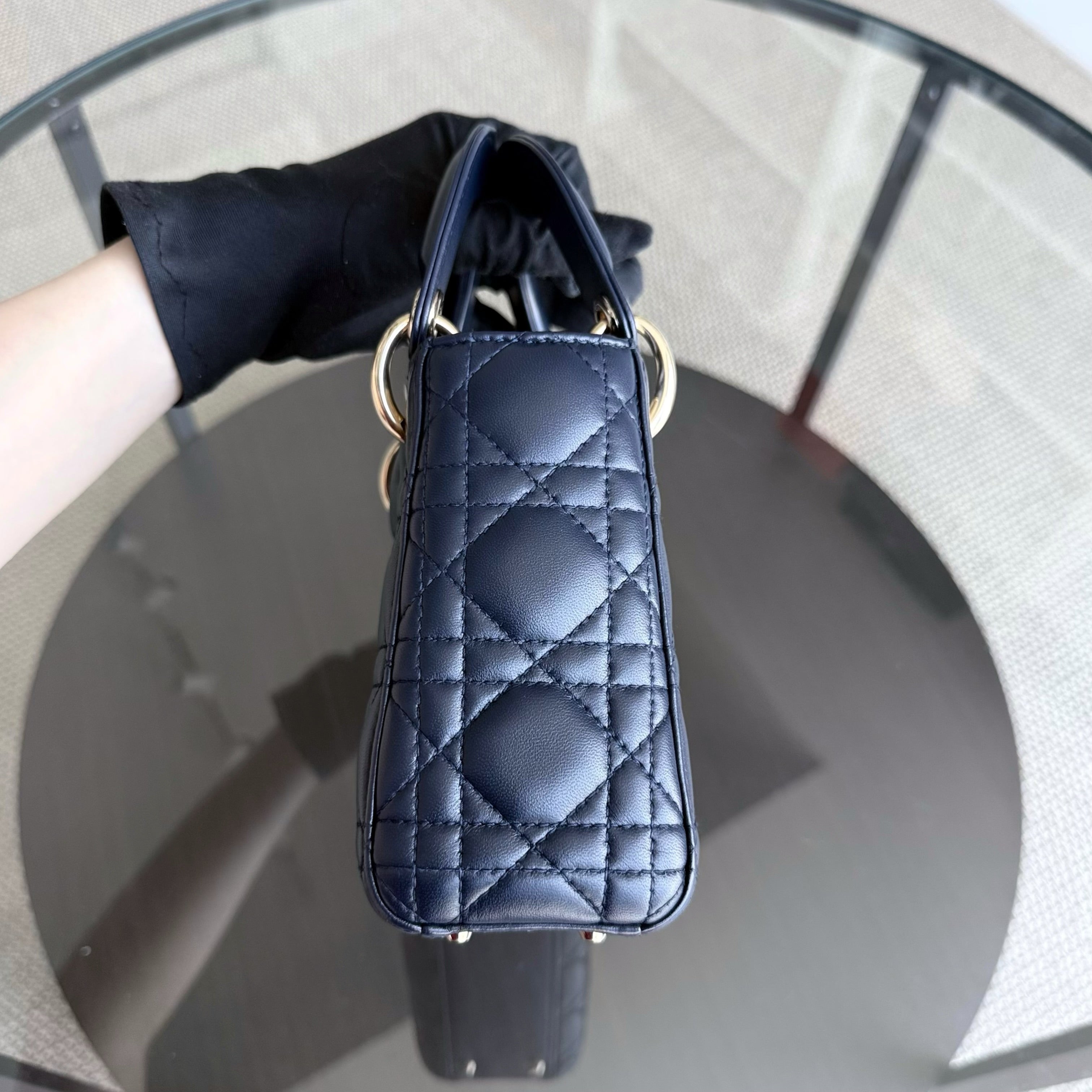 Dior Lady Mini - Cannage Lambskin Dark Blue Gold Hardware Chain Strap