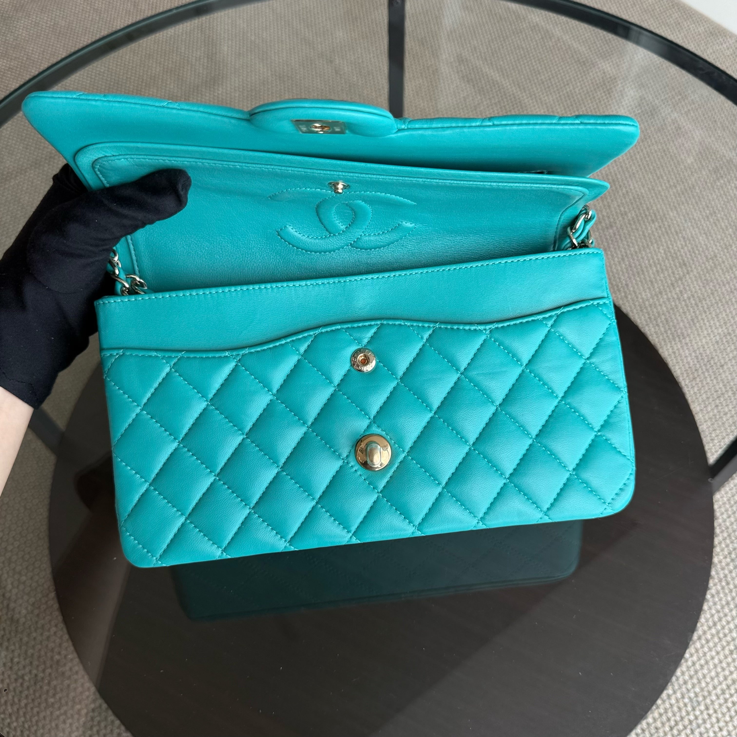 Chanel Classic Flap Medium - 25CM Quilted Lambskin Cyan Gold Hardware Series 23