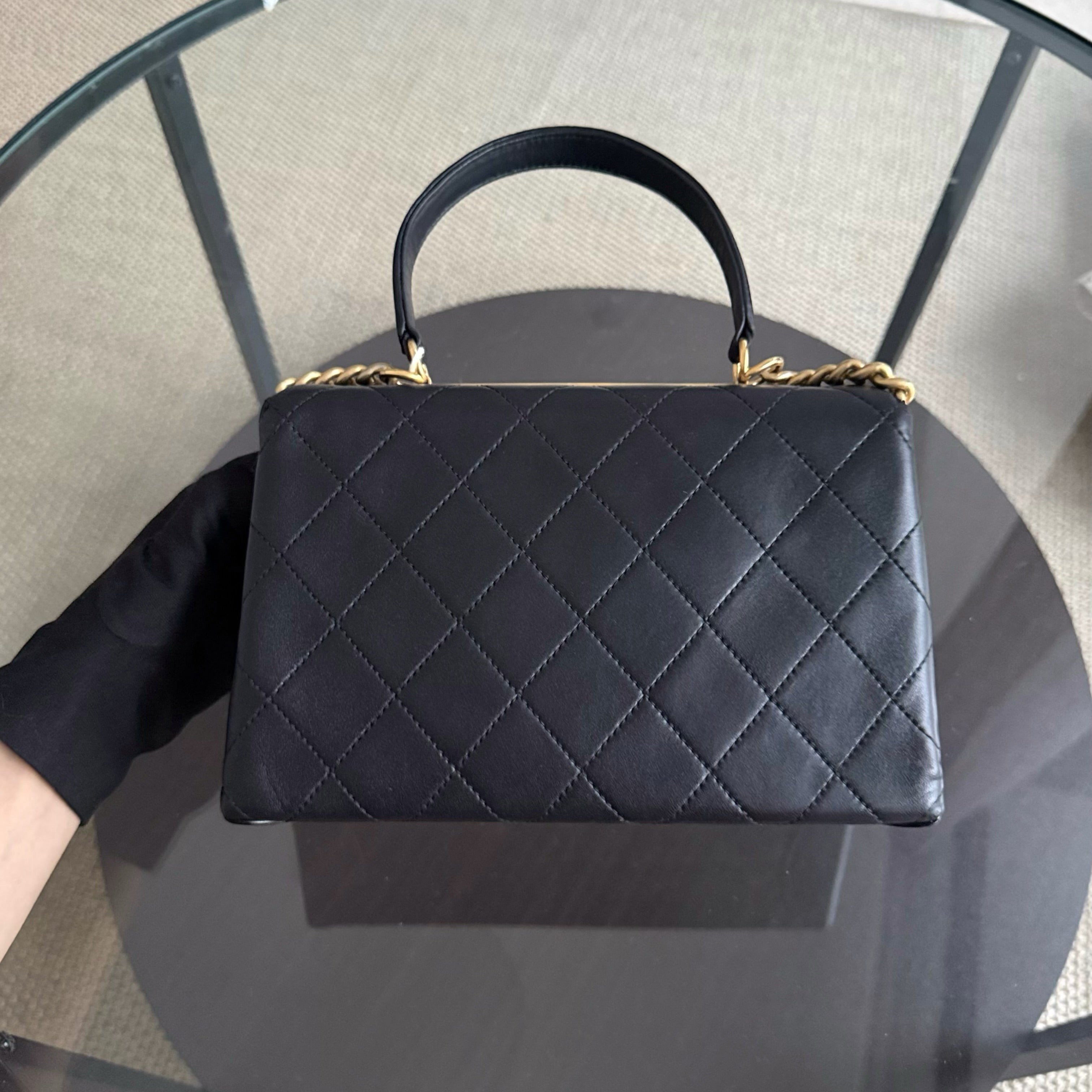 Chanel Handle Medium - 24CM Calfskin Quilted Black Gold Hardware Series 28
