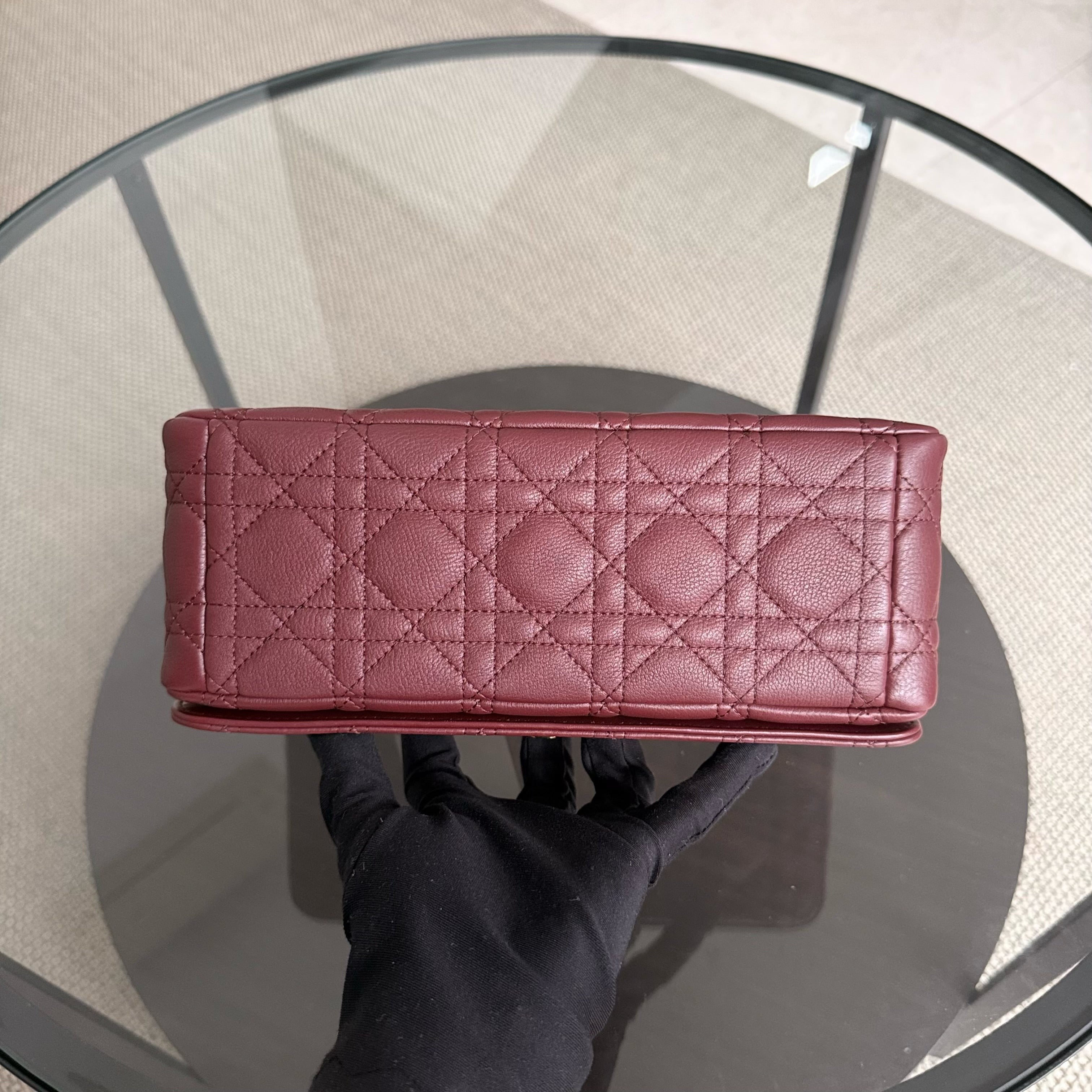 Dior Caro Medium - Cannage Grained Calfskin Burgundy Gold Hardware