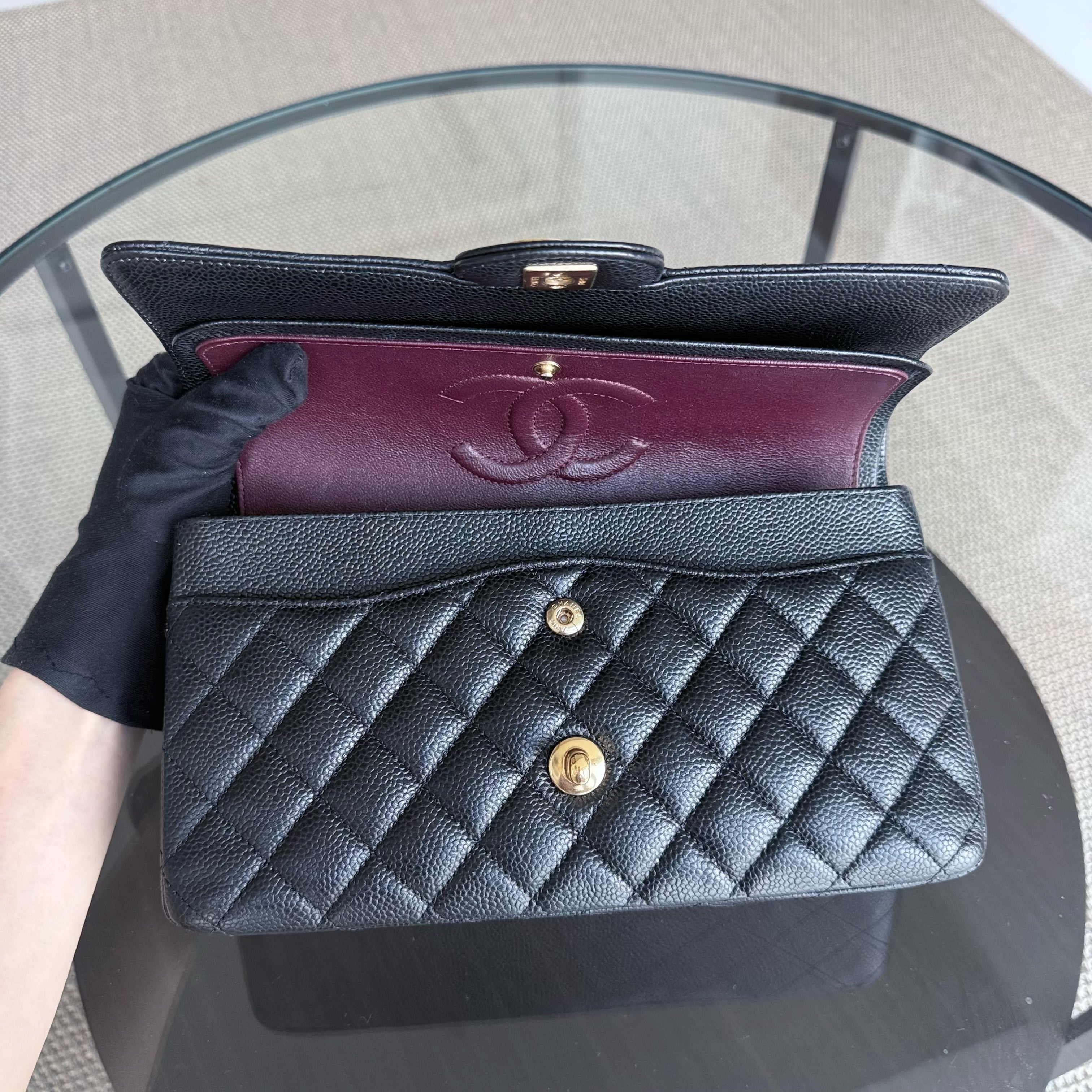 Chanel Classic Flap Medium - 25CM Quilted Caviar Black Gold Hardware Series 26