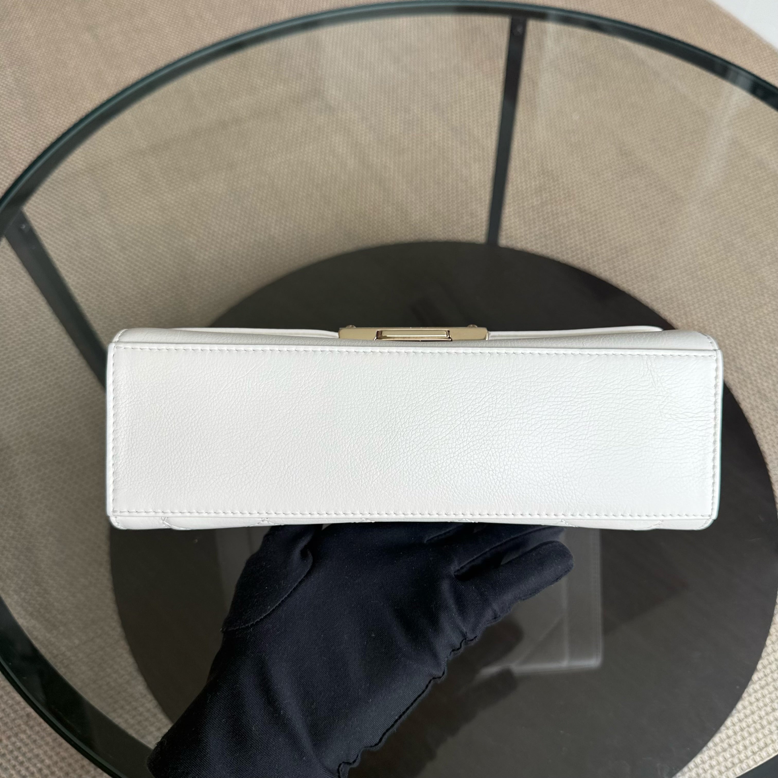 Chanel Label Click Medium - 25CM Quilted Calfskin White Gold Hardware Series 23