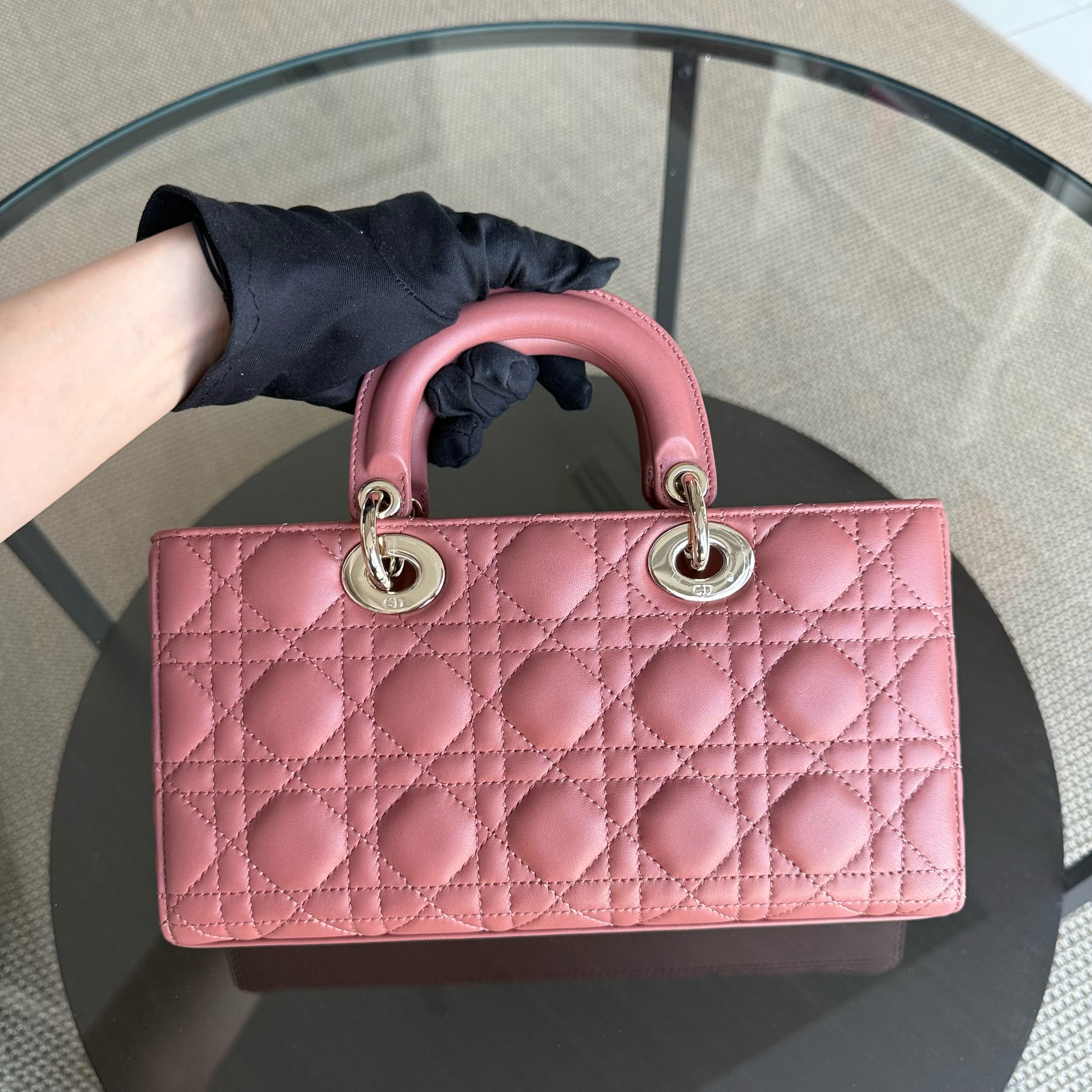 Dior D-Joy Medium - Cannage Lambskin Blush Pink Gold Hardware