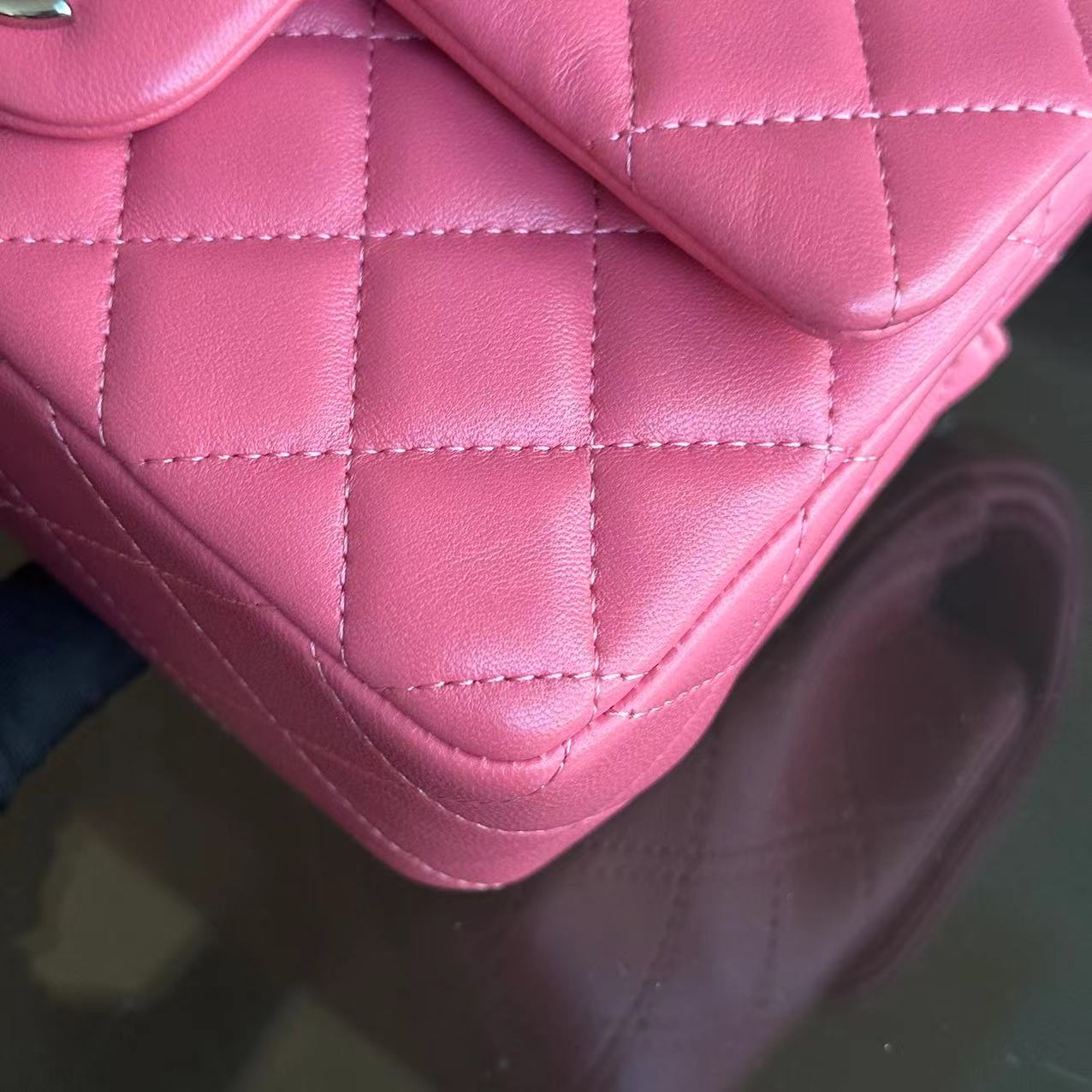 Chanel Mini Rectangle Pink Quilted Lambskin Classic Flap Bag with Silver Hardware Series 28