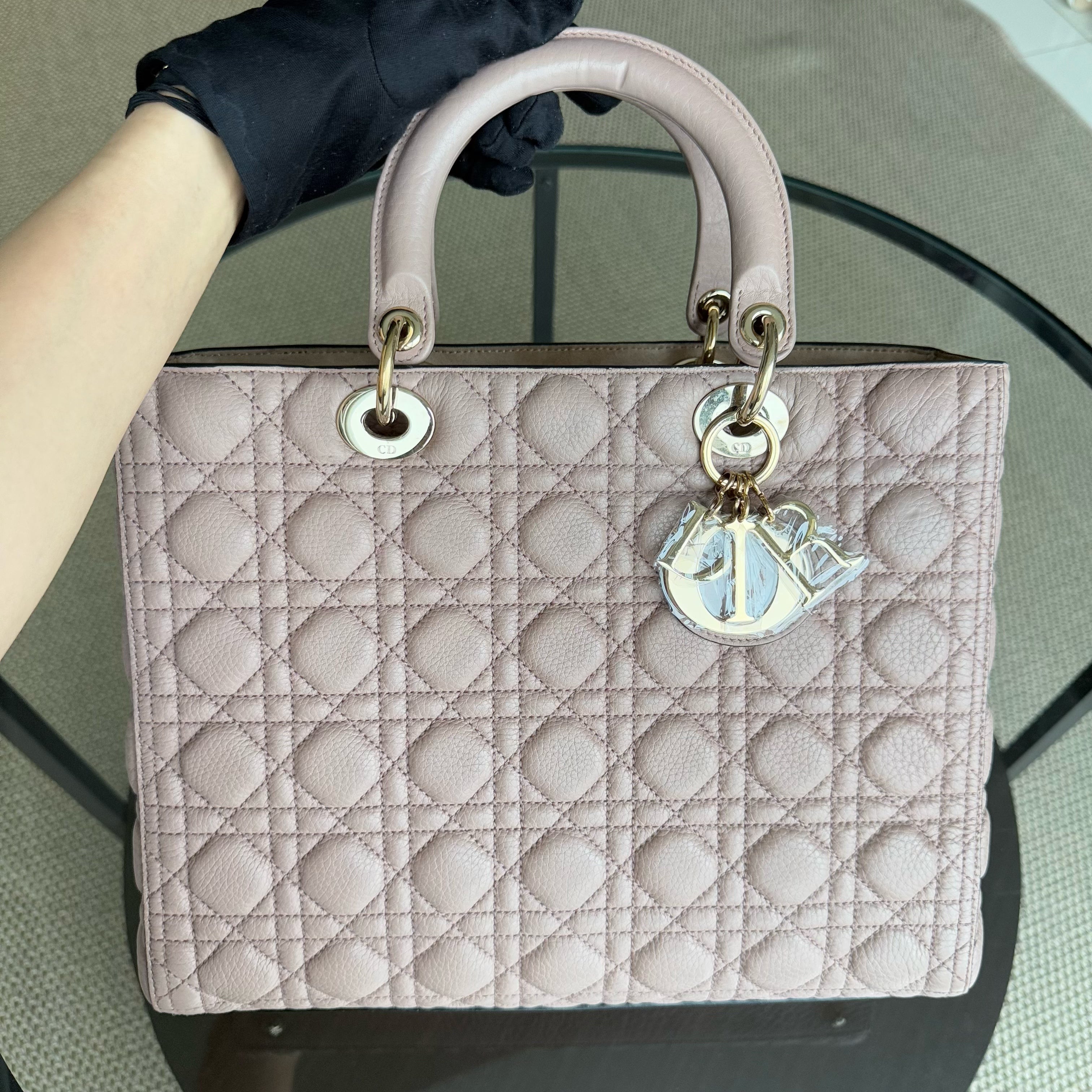 Dior Lady Flap Large - Grained Calfskin Nude Pink Gold Hardware