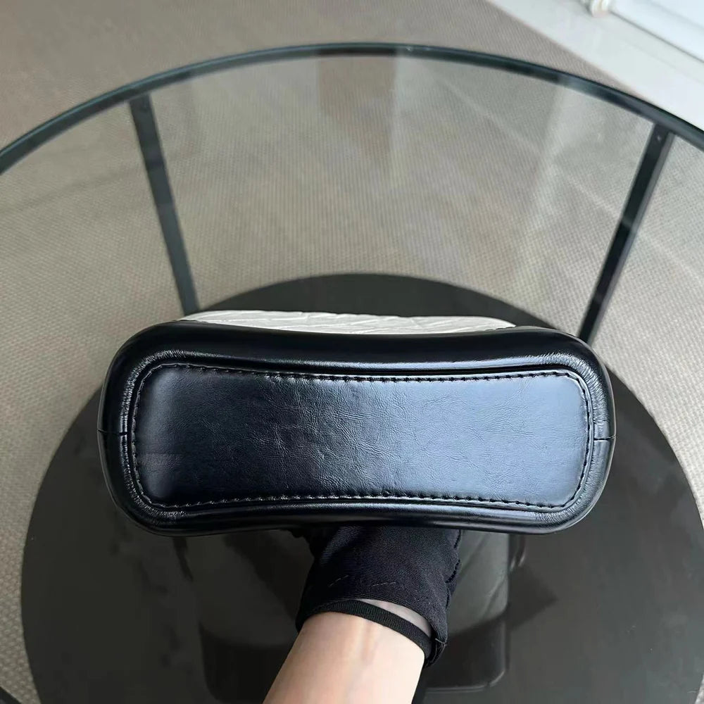 Chanel Gabrielle Small - 20CM Quilted Calfskin White Black Two-Tone Hardware