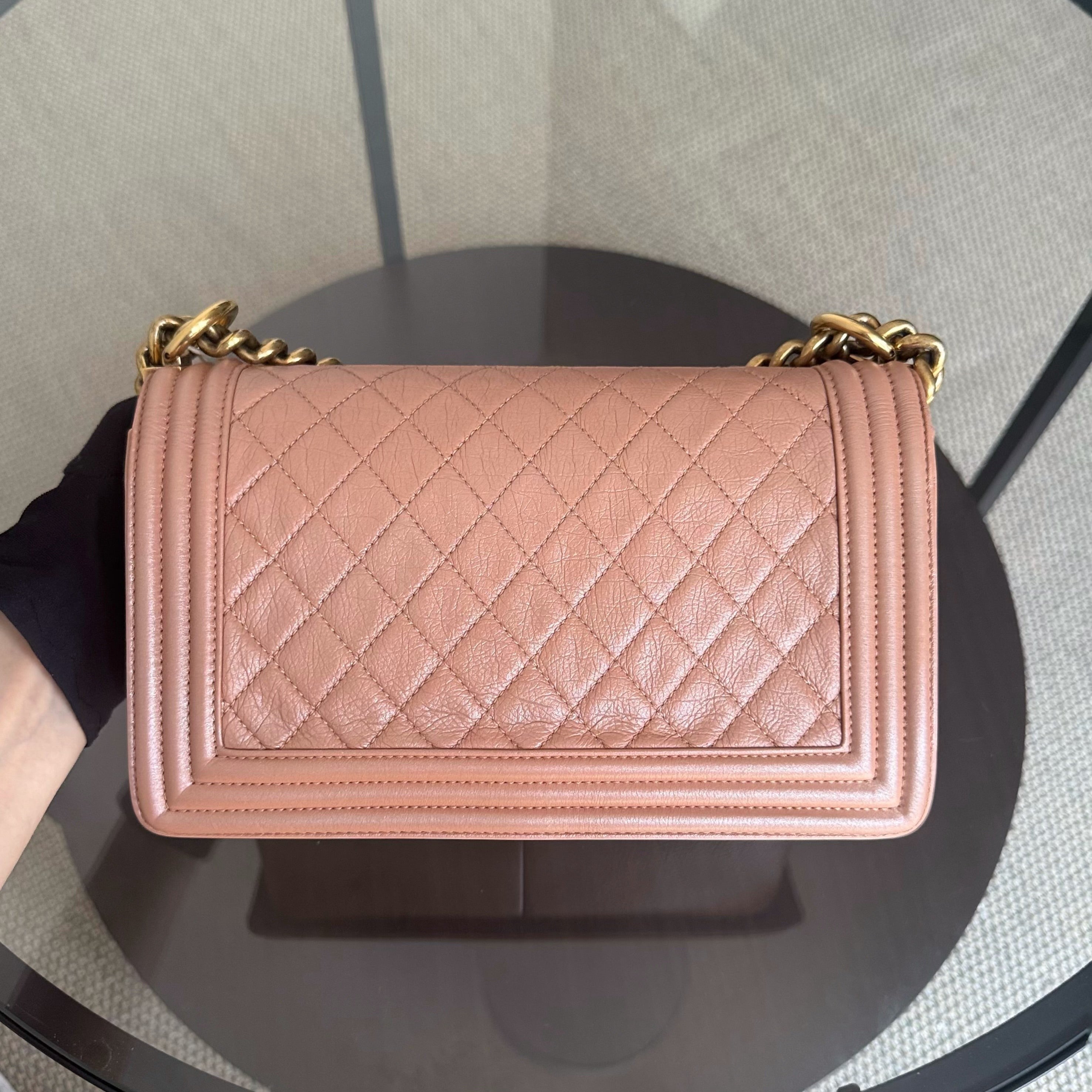 Chanel Boy Medium - 25CM Quilted Calfskin Blush Gold Hardware Series 20