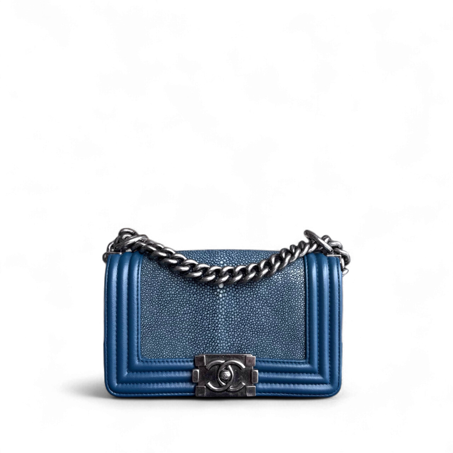 Chanel Boy Small - Small Galuchat Stingray Blue Ruthenium Silver Hardware Series 16