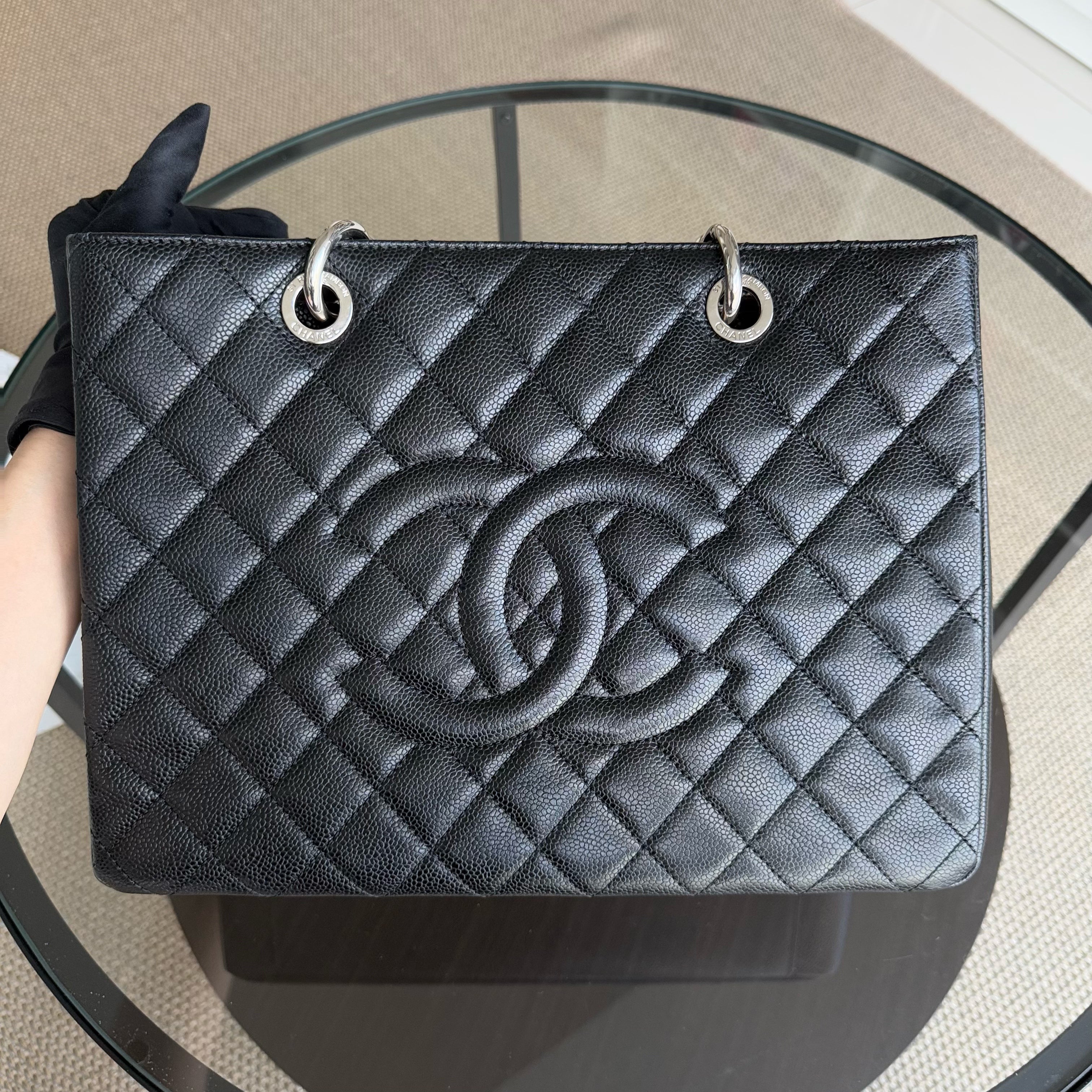 Chanel GST Grand Shopping Tote - Caviar Quilted Black Silver Hardware Series 18