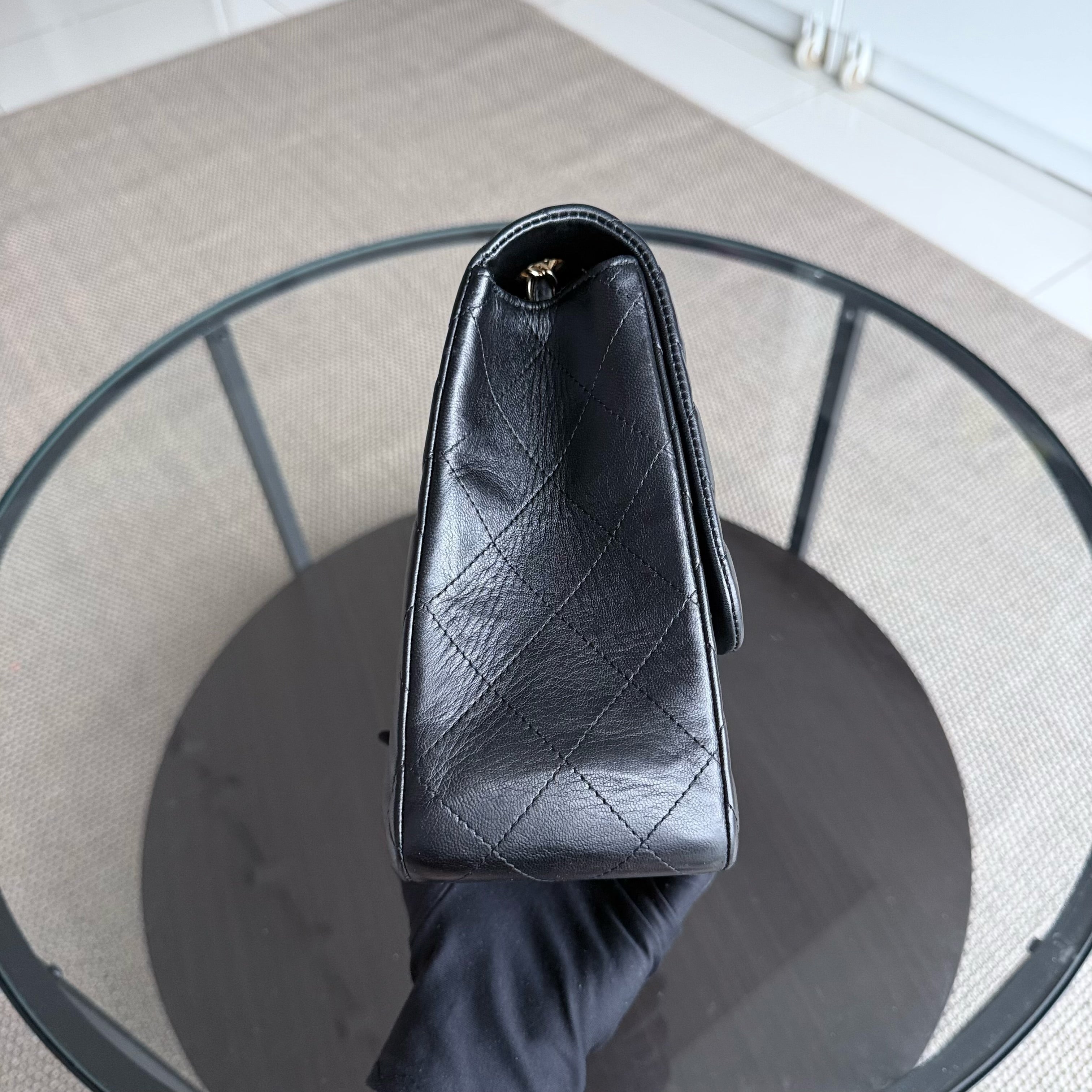 Chanel Classic Flap Jumbo - 30CM Single Flap Quilted Lambskin Black Gold Hardware Series 13