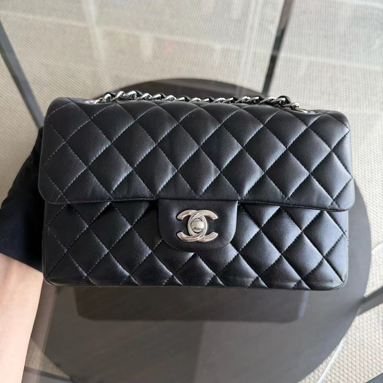 *Full Set, Receipt* Chanel Classic Flap Small - 23CM Quilted Lambskin Black Silver Hardware Series 27