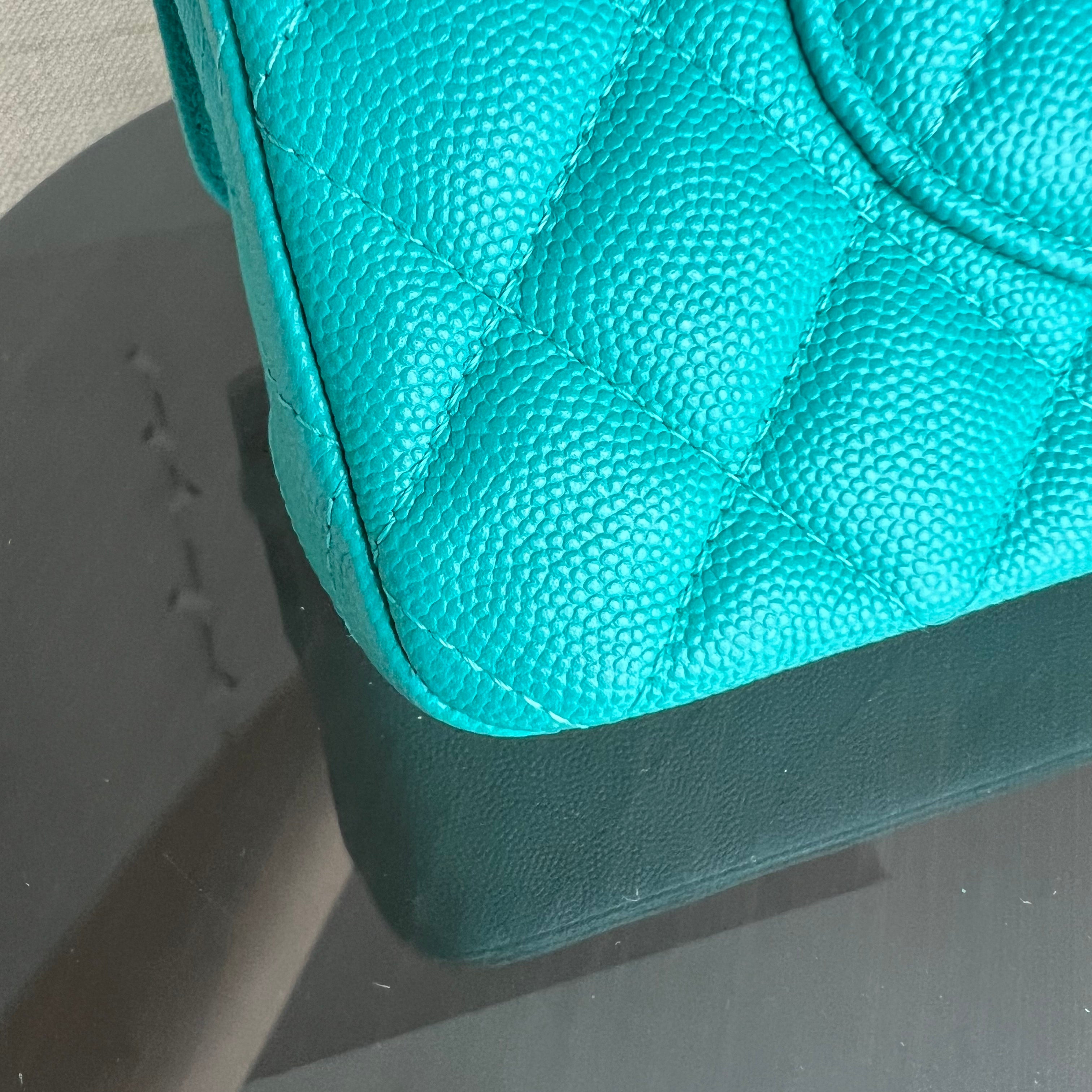 Chanel Classic Flap Medium - Caviar 25CM Quilted Cyan Blue Gold Hardware Series 23