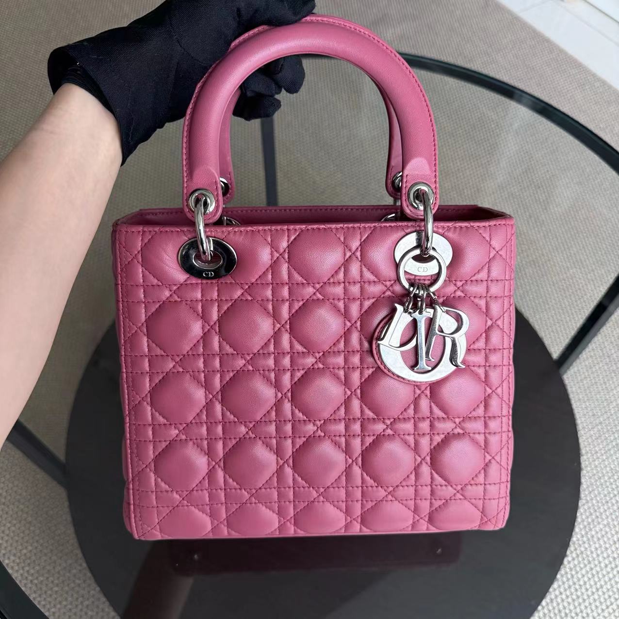 Dior Lady Medium - Cannage Lambskin Pink Silver Hardware