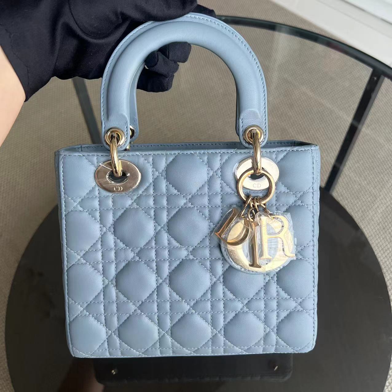 *Full Set, Receipt* Lady Small Cannage Lambskin Light Blue Golden Hardware ABC MyABC