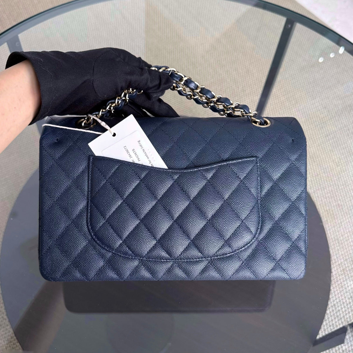 Chanel Classic Flap Medium - Caviar 25CM Quilted Midnight Blue Light Gold Hardware Series 26