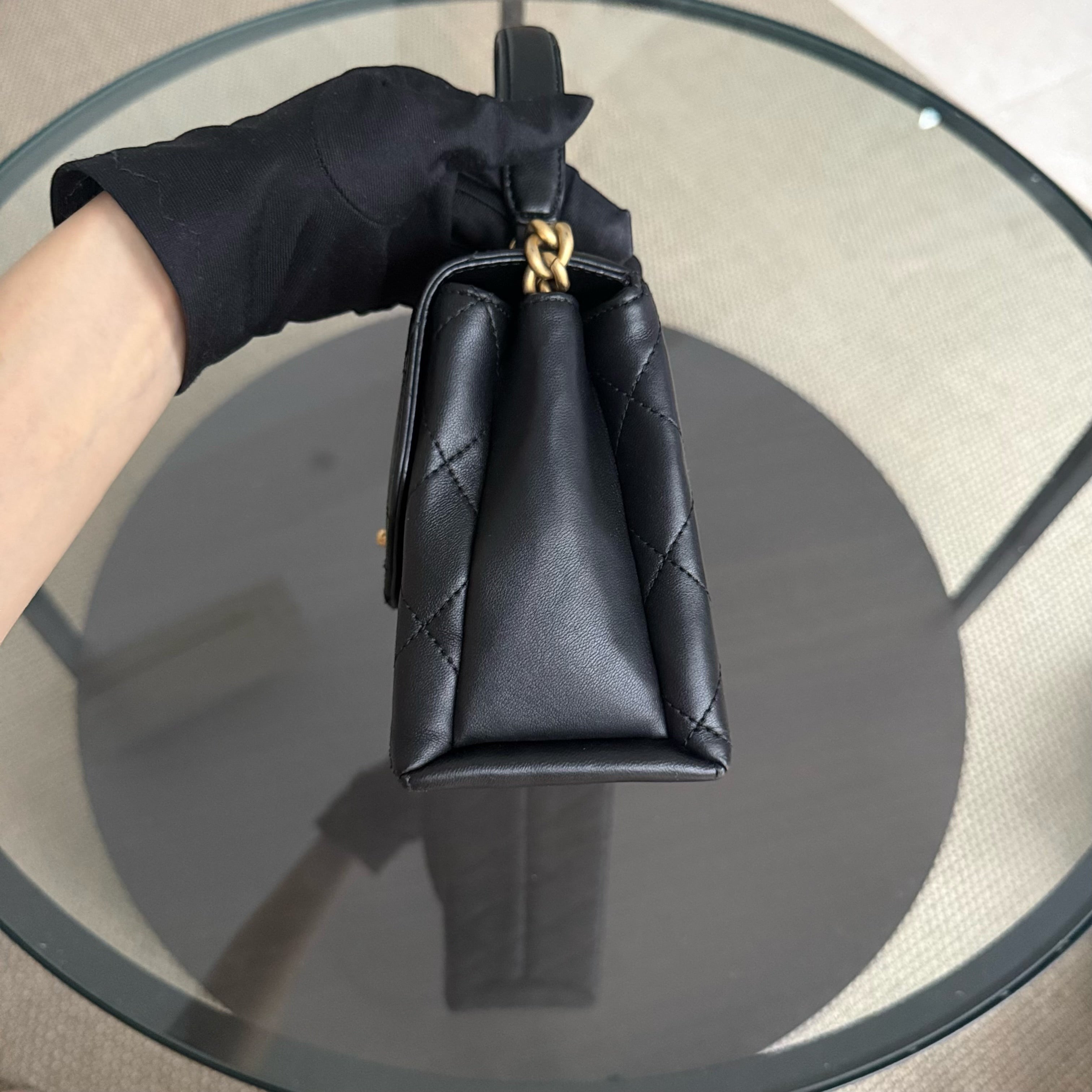 Chanel Handle Medium - 24CM Calfskin Quilted Black Gold Hardware Series 28