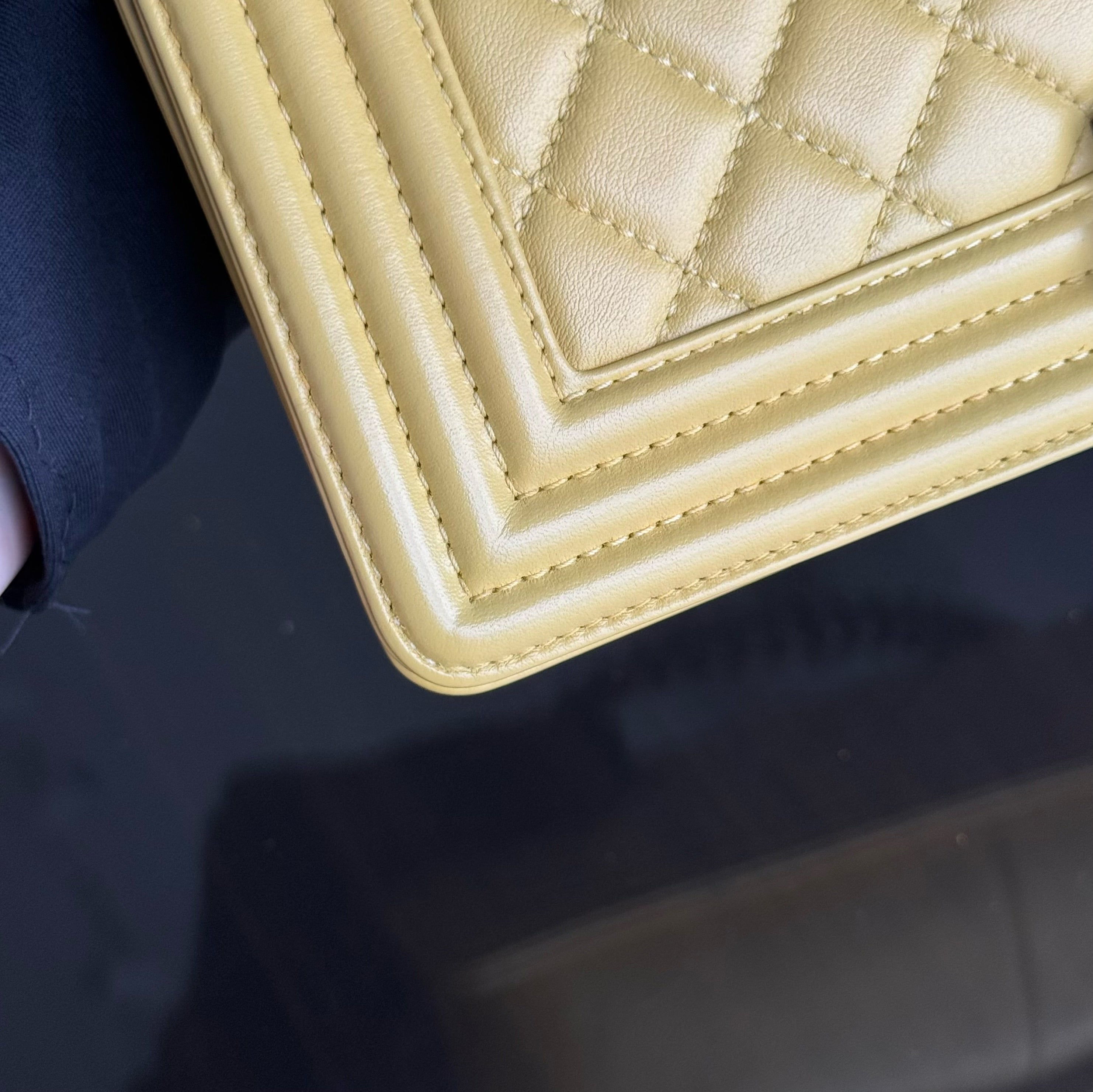 Chanel Boy Medium - Quilted Calfskin Yellow Ruthenium Silver Hardware Series 23