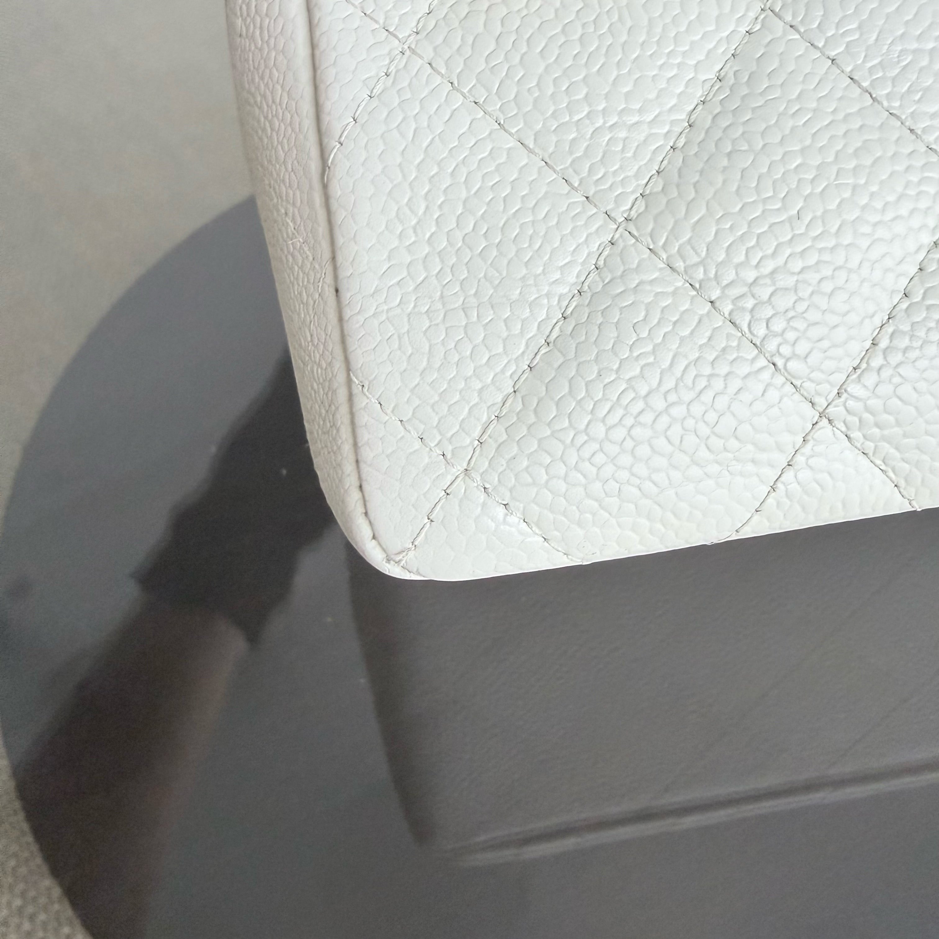 Chanel Classic Flap Jumbo - Caviar 30CM Single Flap Quilted White Silver Hardware Series 10