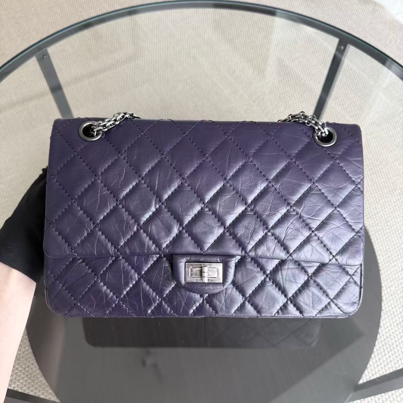 Chanel 2.55 Reissue 226 Medium - Quilted Aged Calfskin Dark Violet Purple Ruthenium Silver Hardware Series 17