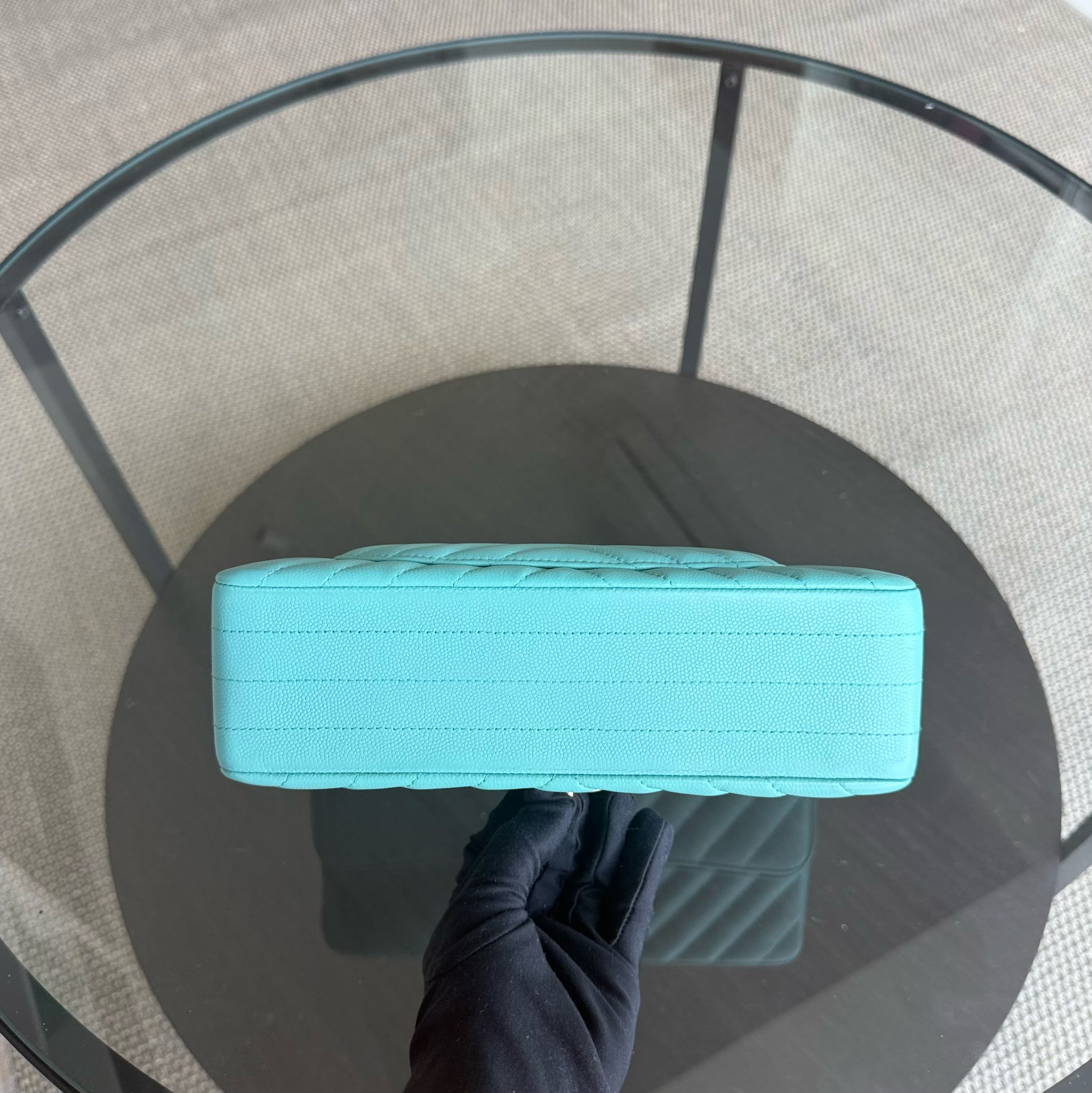 Chanel Classic Flap Small - Caviar 23CM Chevron Light Blue Tiffiny Blue Gold Hardware Series 27