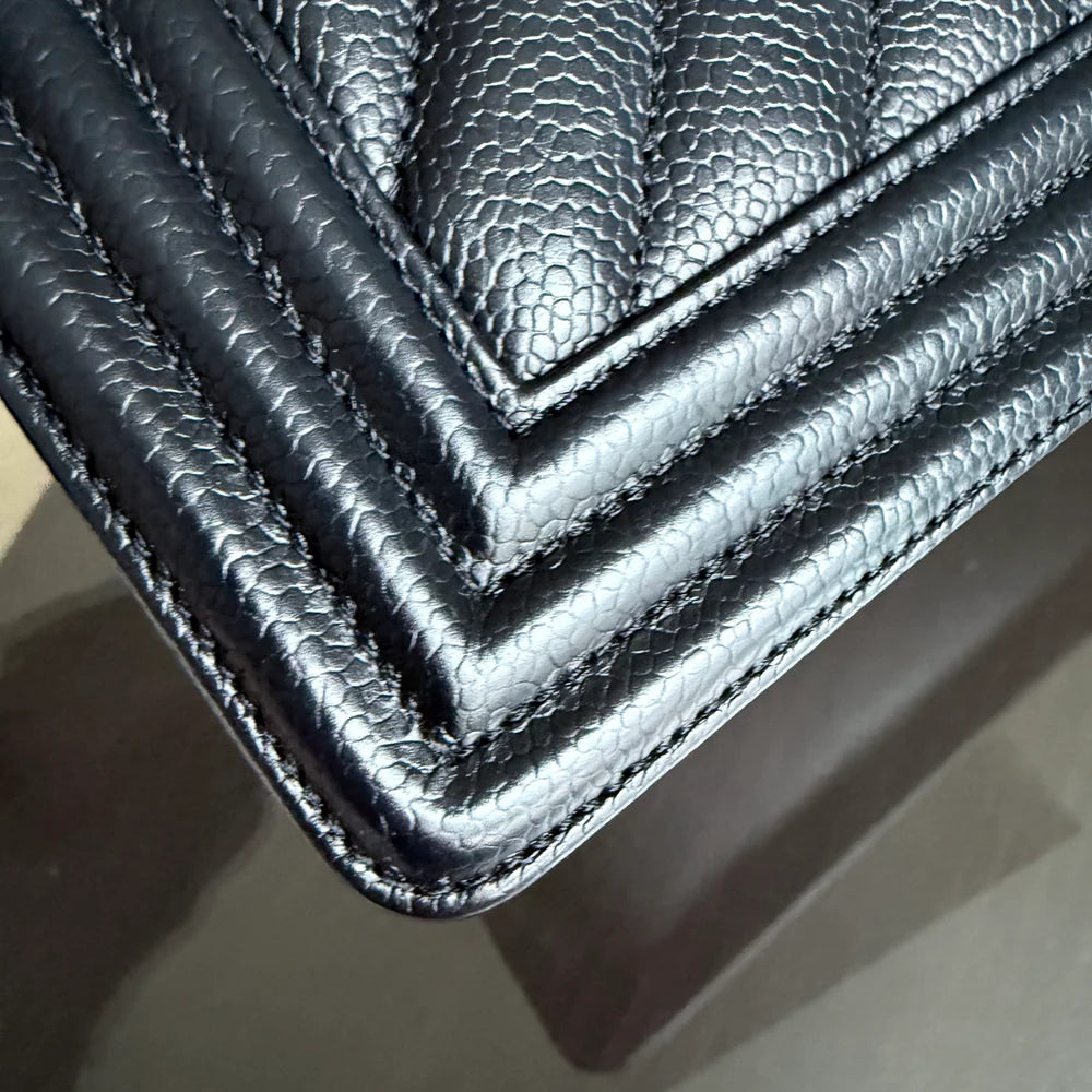 Chanel Boy Small - Caviar 20CM Chevron Grained Calfskin Black Leboy Ruthenium Sliver Hardware Series 28