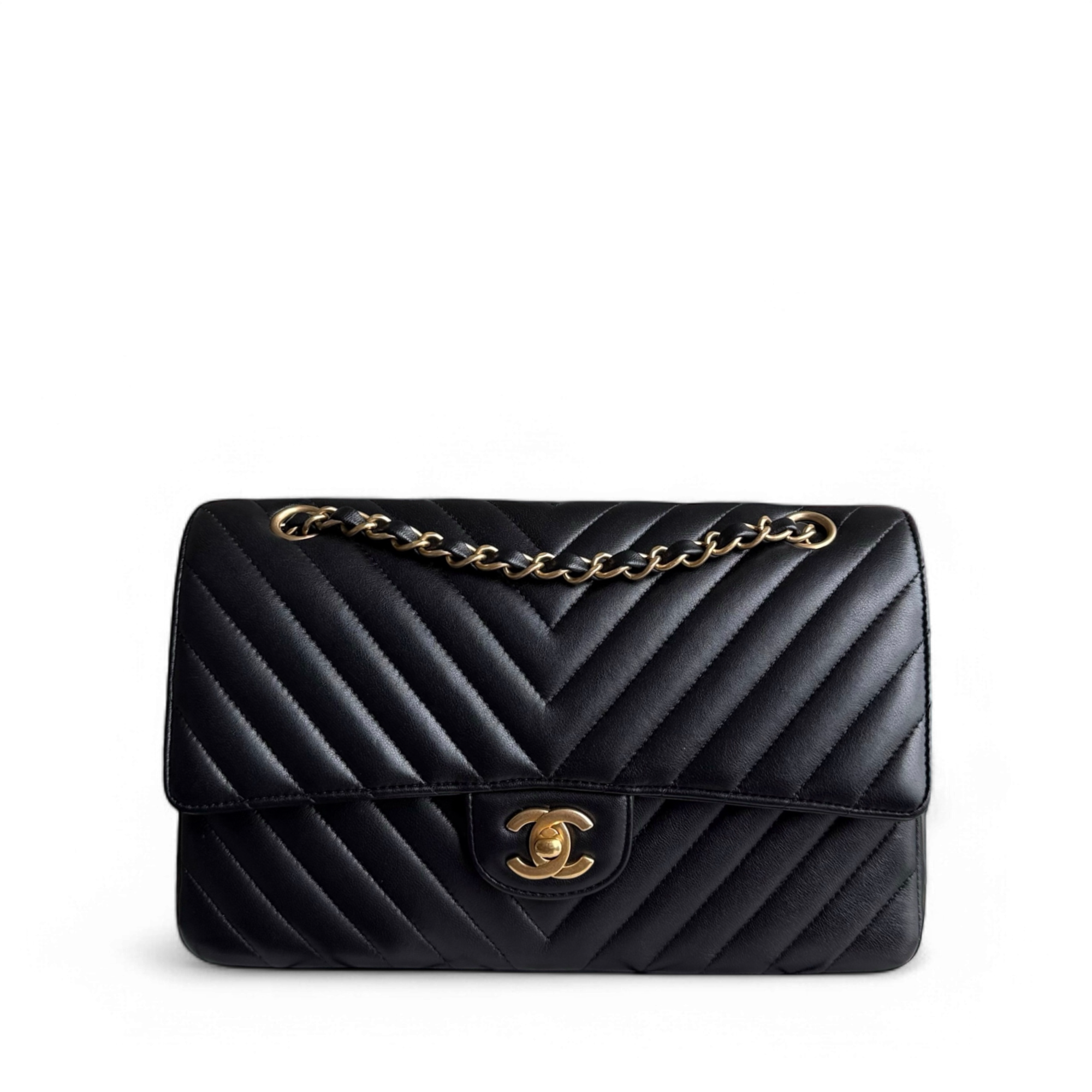 Chanel Classic Flap Medium - 25CM Chevron Lambskin Black Gold Hardware Series 27