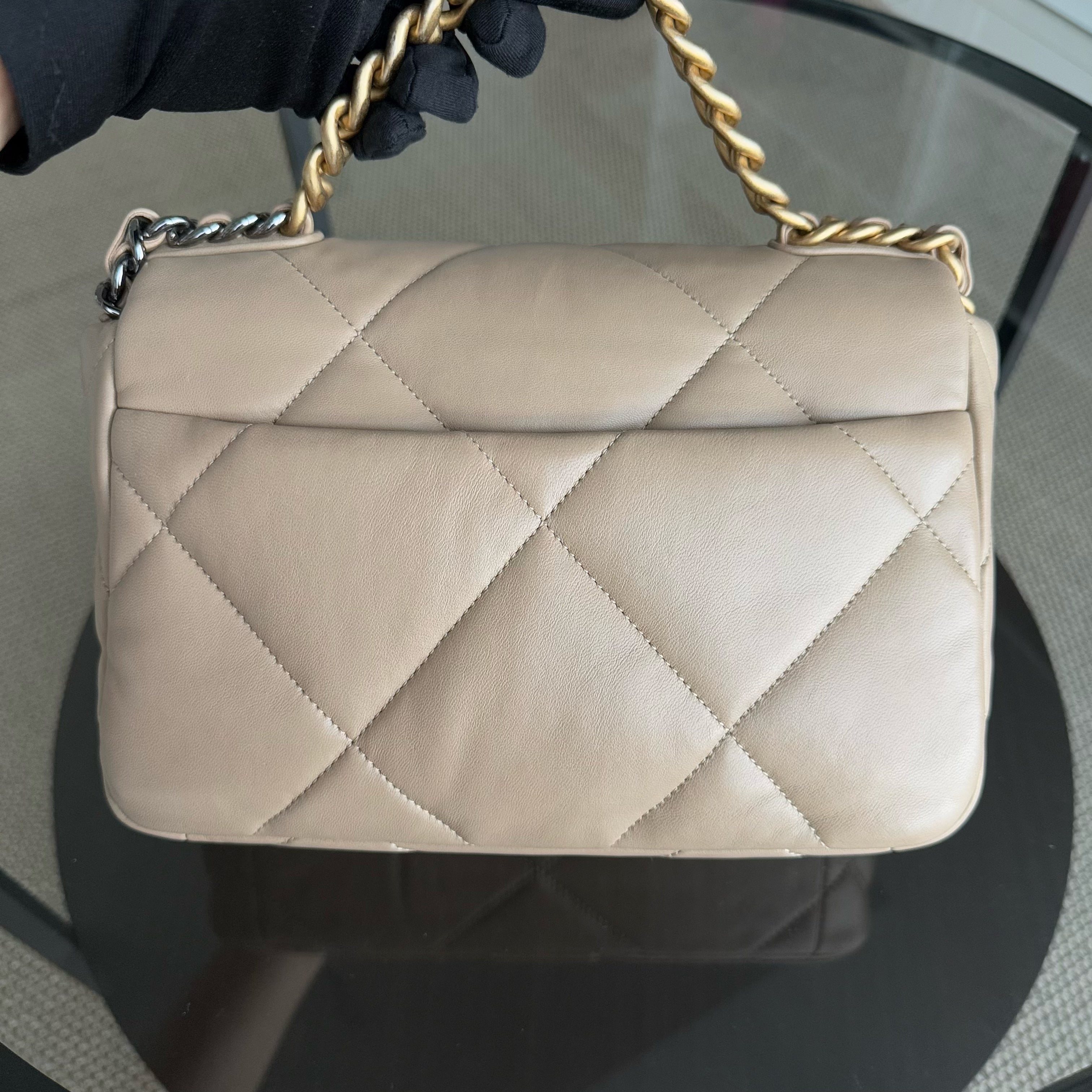 Chanel 19 Bag Small - C19 Quilted Goatskin Beige Two-tone Hardware Series 31