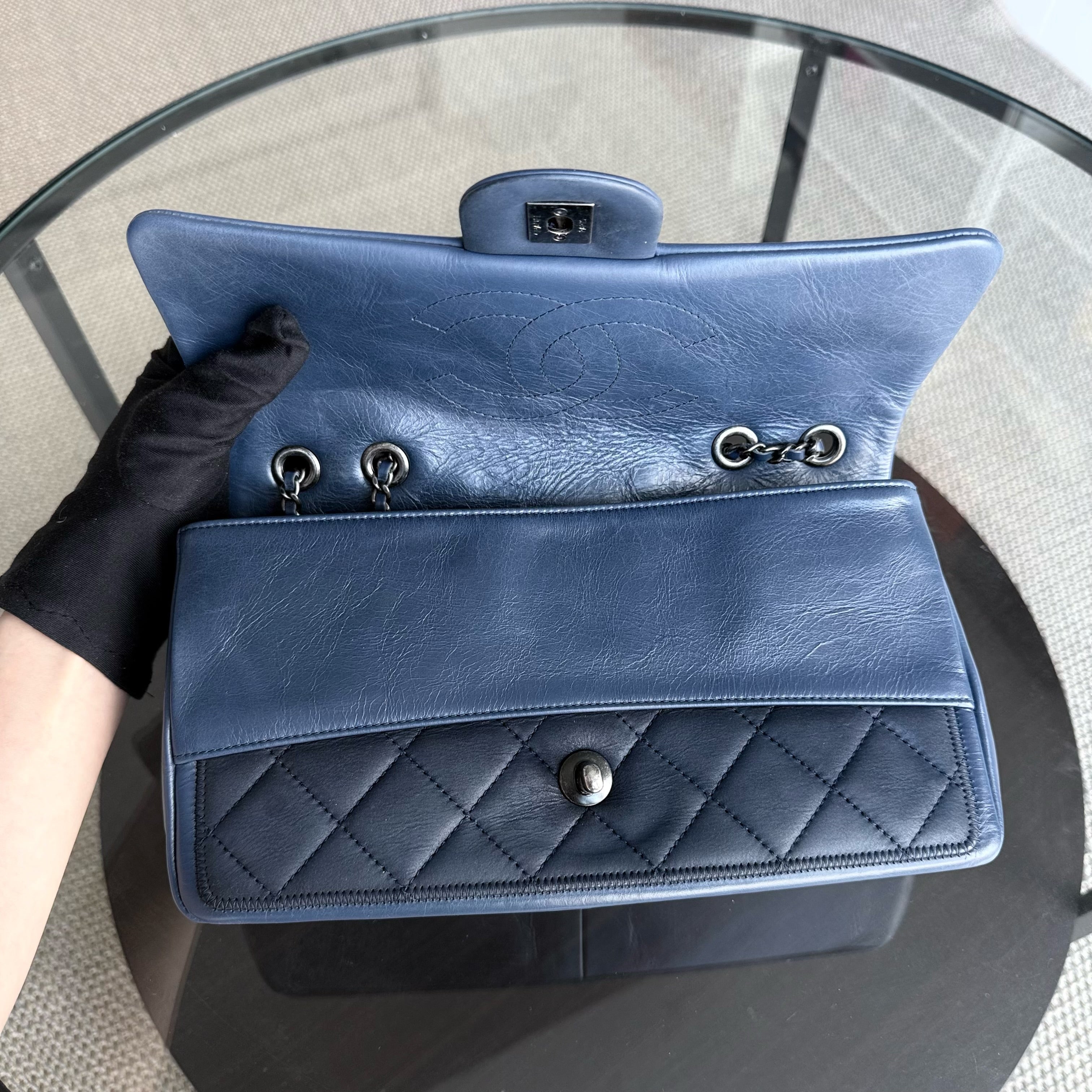 Chanel Seasonal Flap - 25CM Quilted Calfskin Blue Ruthenium Silver Hardware Series 20