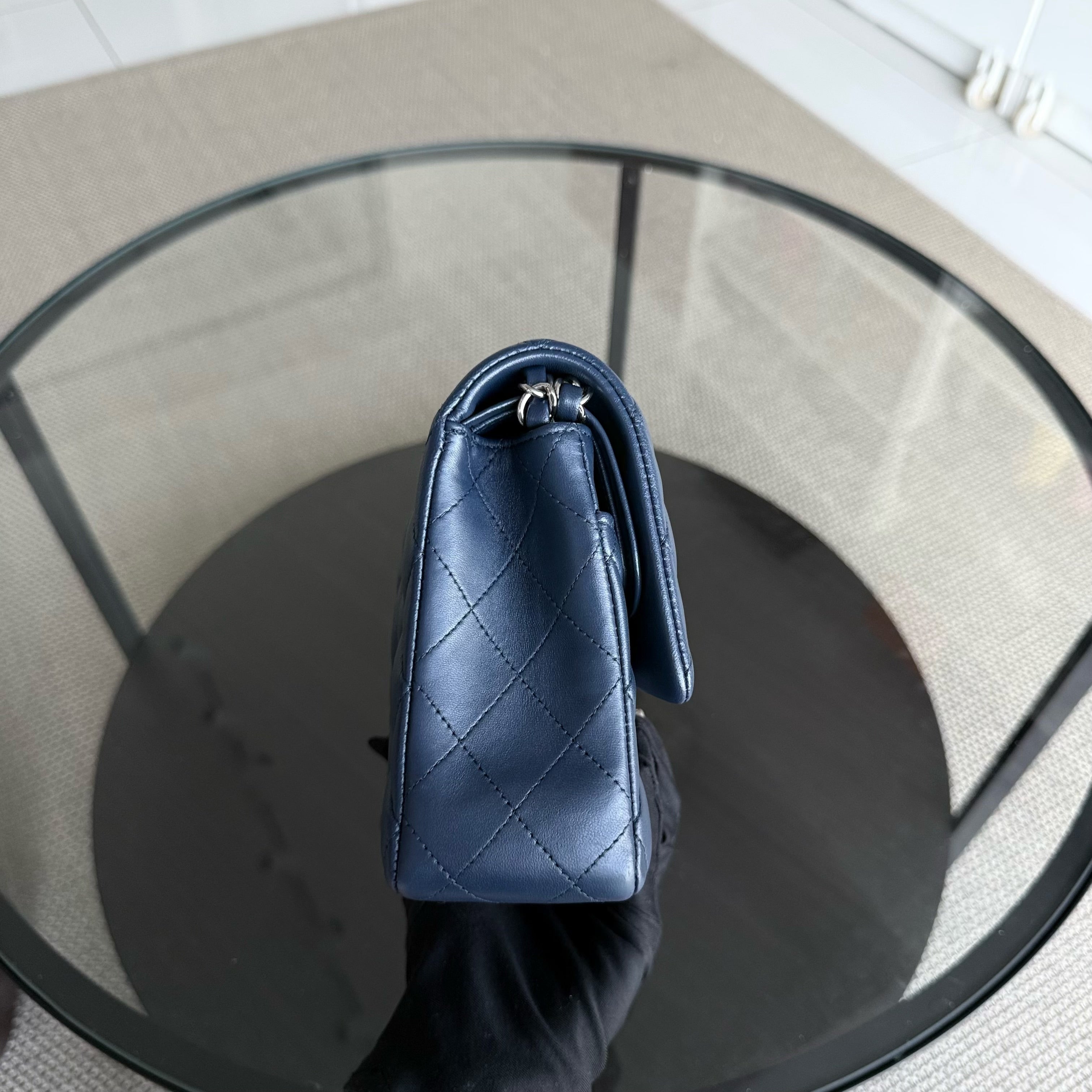 Chanel Classic Flap Medium - 25CM Quilted Lambskin Dark Blue Silver Hardware Series 22