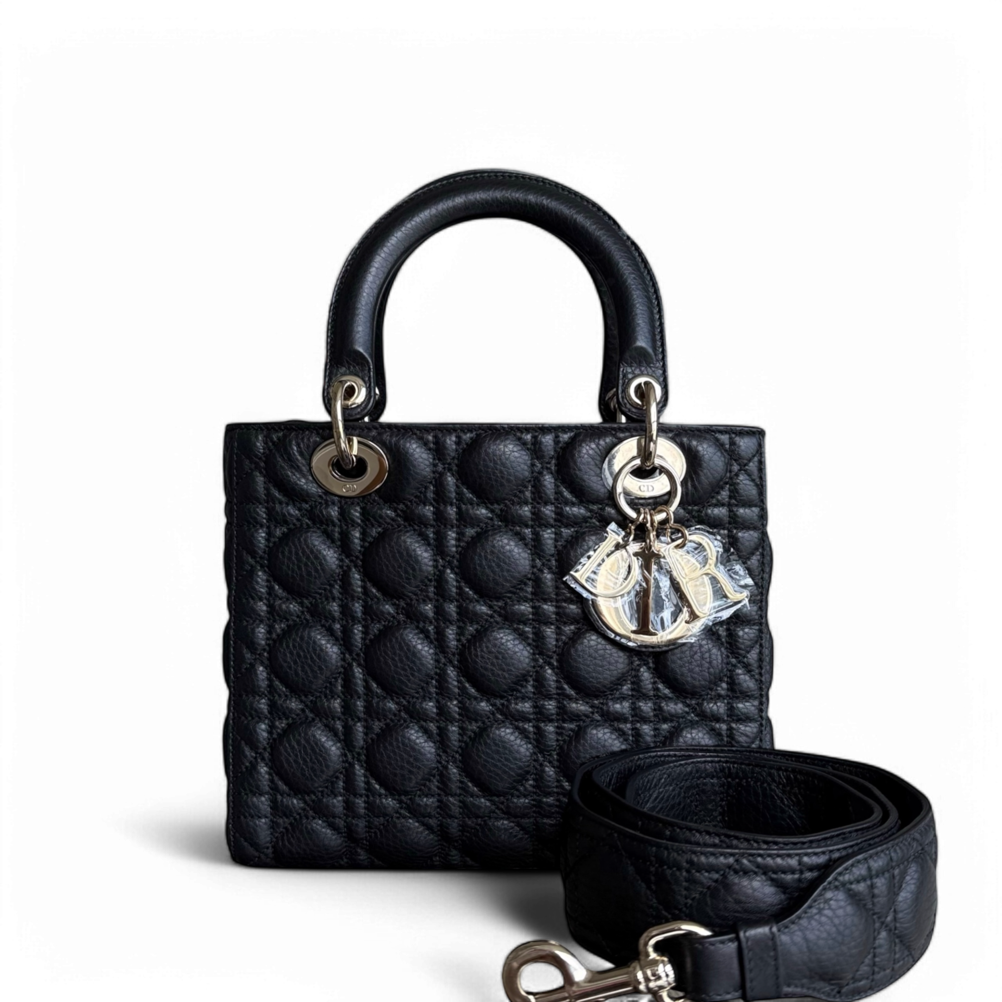 Dior Lady Medium Flap - Cannage Grained Calfskin Black Gold Hardware