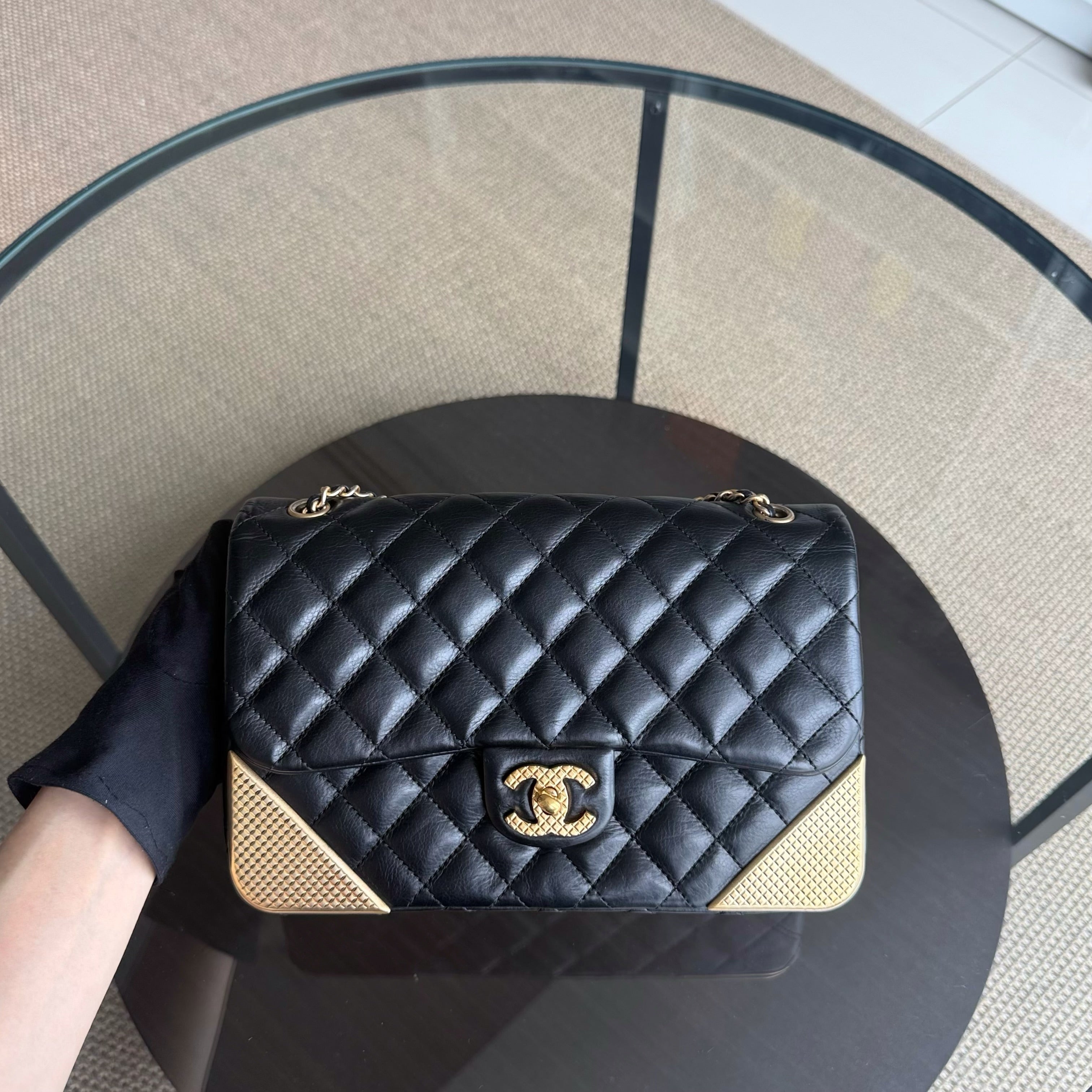 Chanel Classic Flap Seasonal  Medium- Rock The Corner Quilted Calfskin Black Gold Hardware Series 24