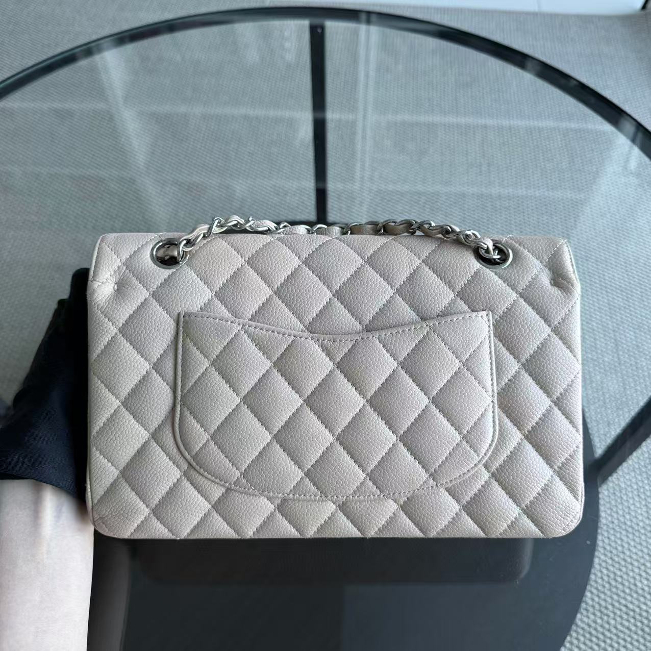 Chanel Classic Flap Medium - Caviar 25CM Quilted Light Beige Silver Hardware Series 18