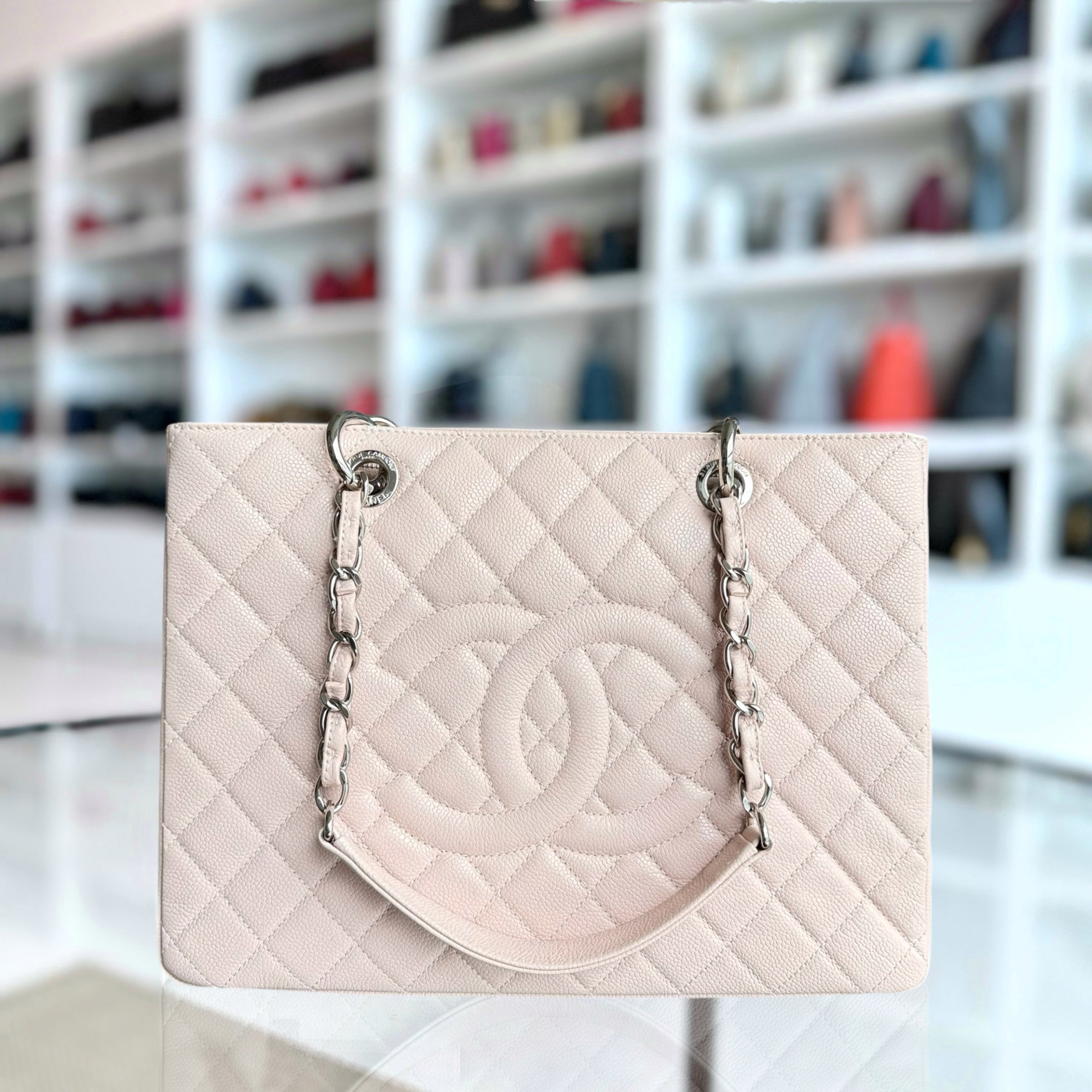 Chanel GST Grand Shopping Tote - Caviar Quilted Light Pink Silver Harwdare Series 18