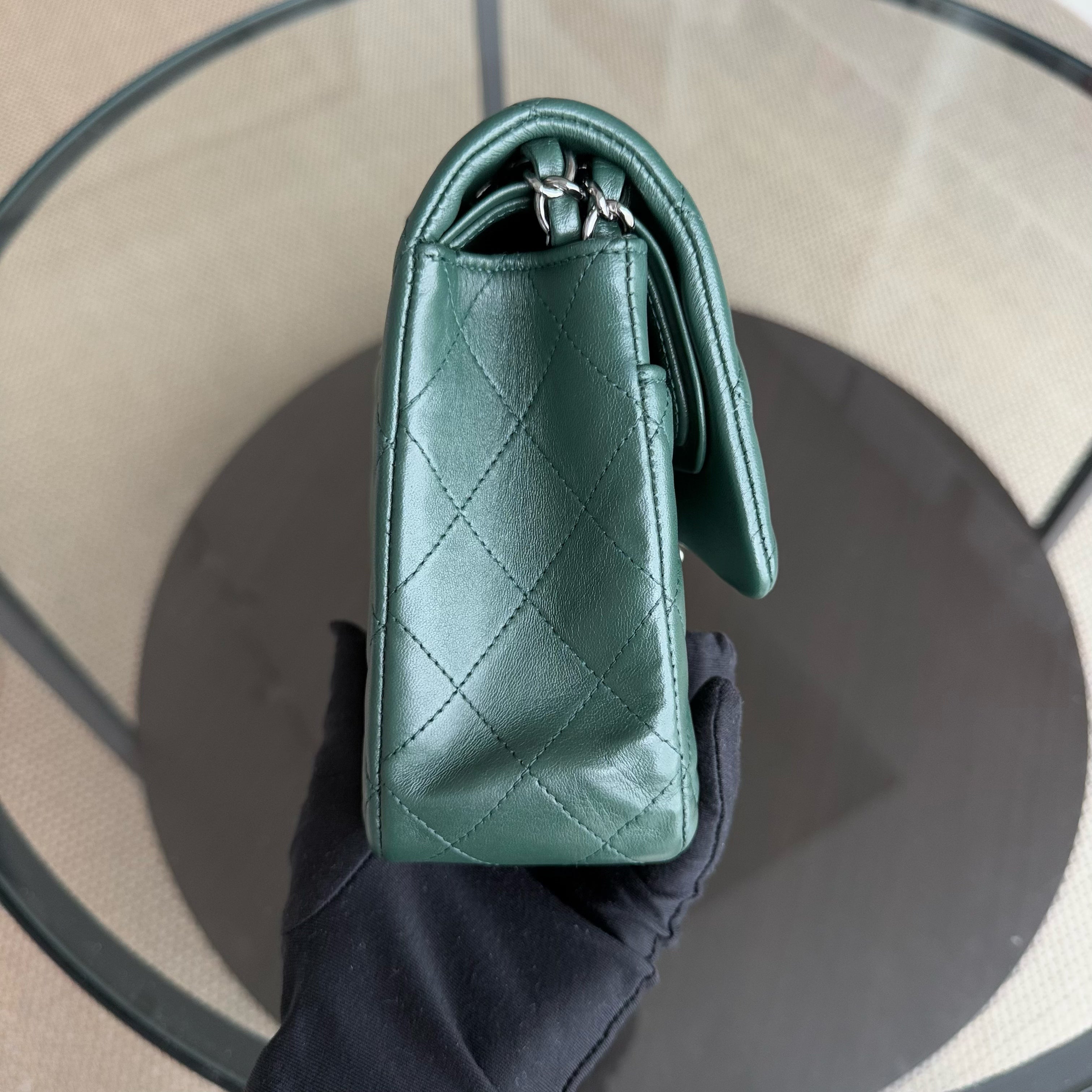 Chanel Classic Flap Medium - 25CM Quilted Lambskin Dark Green Silver Hardware Series 23