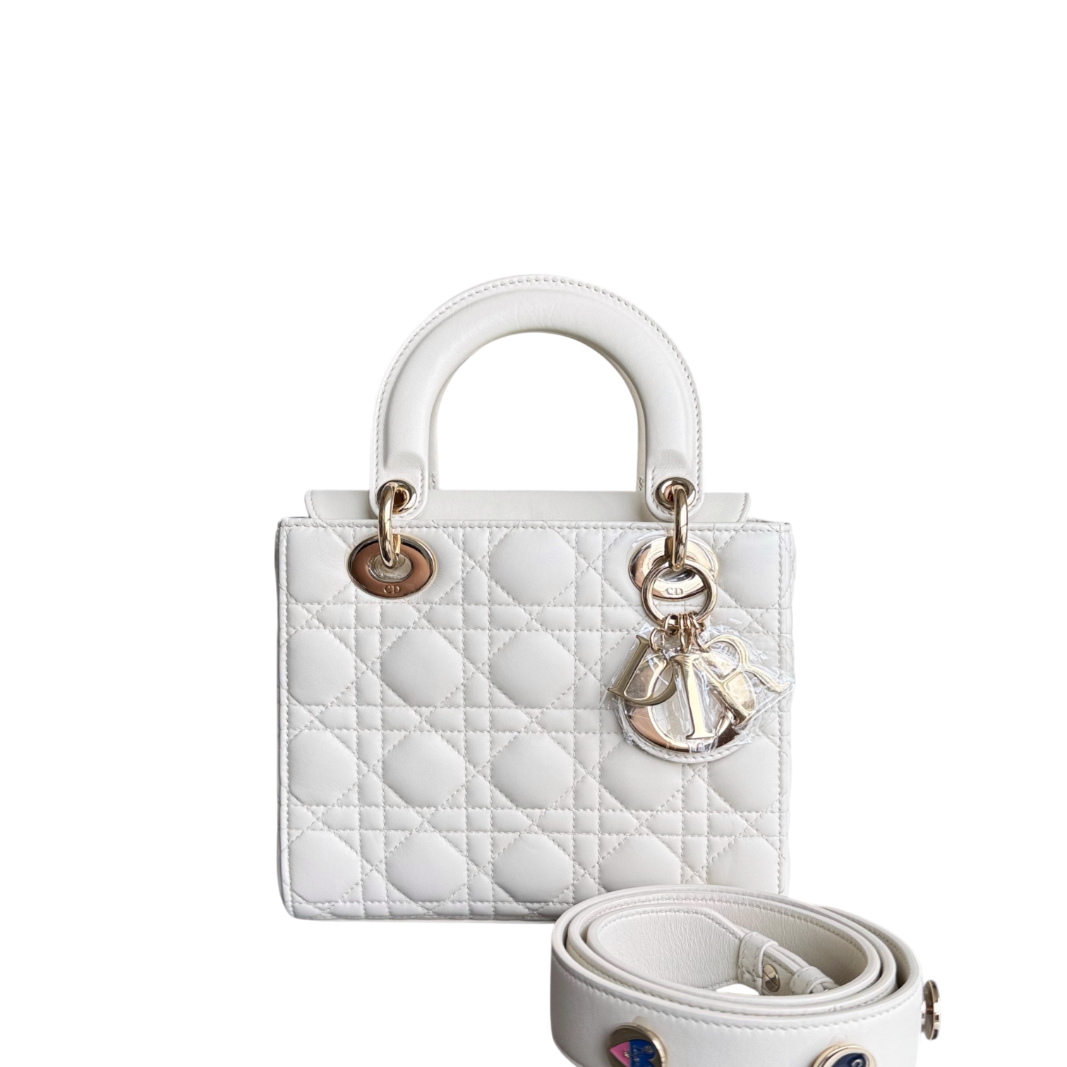 Dior Lady Small - Cannage Lambskin White Gold Hardware