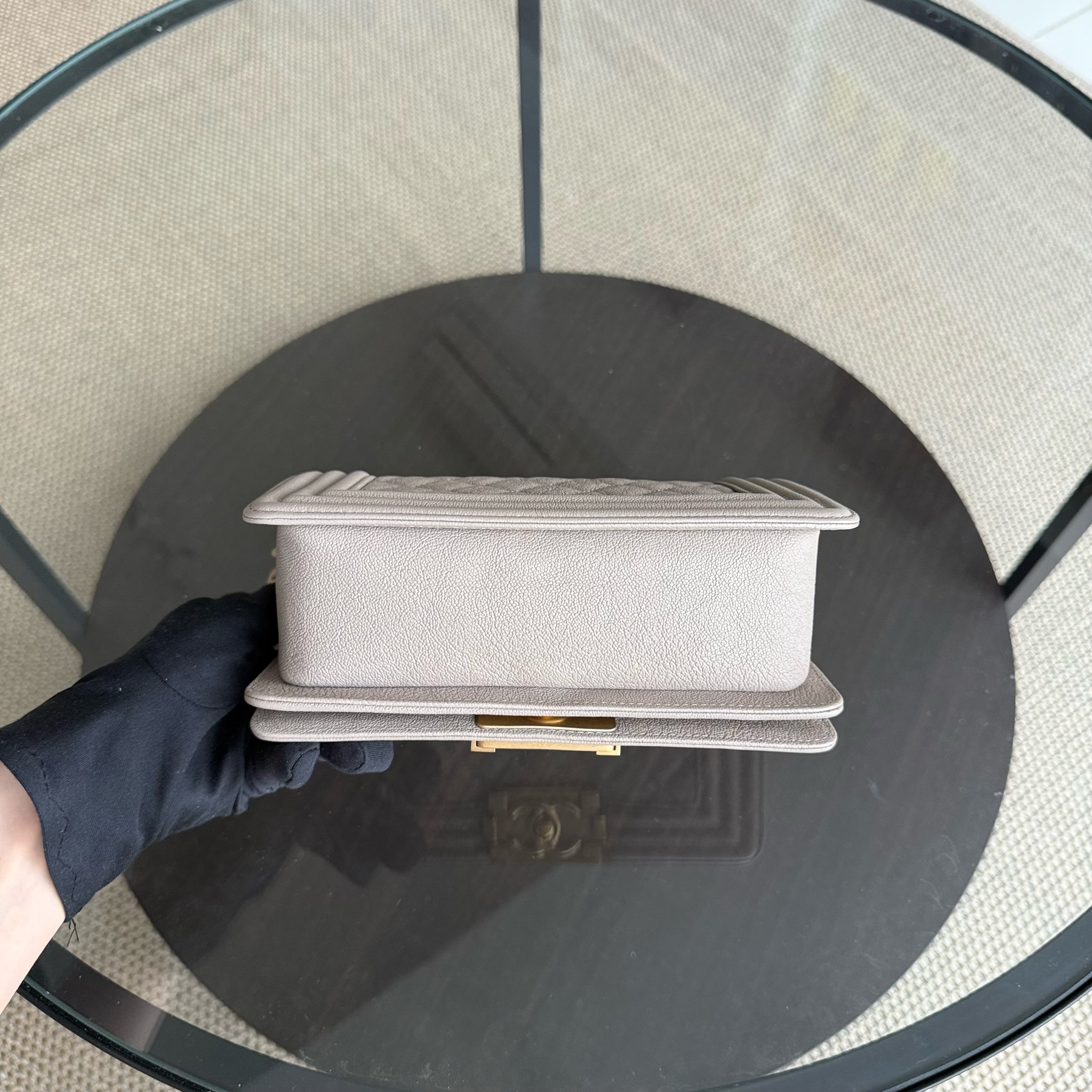 Chanel Boy Small - Caviar 20CM Quilted Grained Calfskin Grey Gray Gold Hardware Series 26