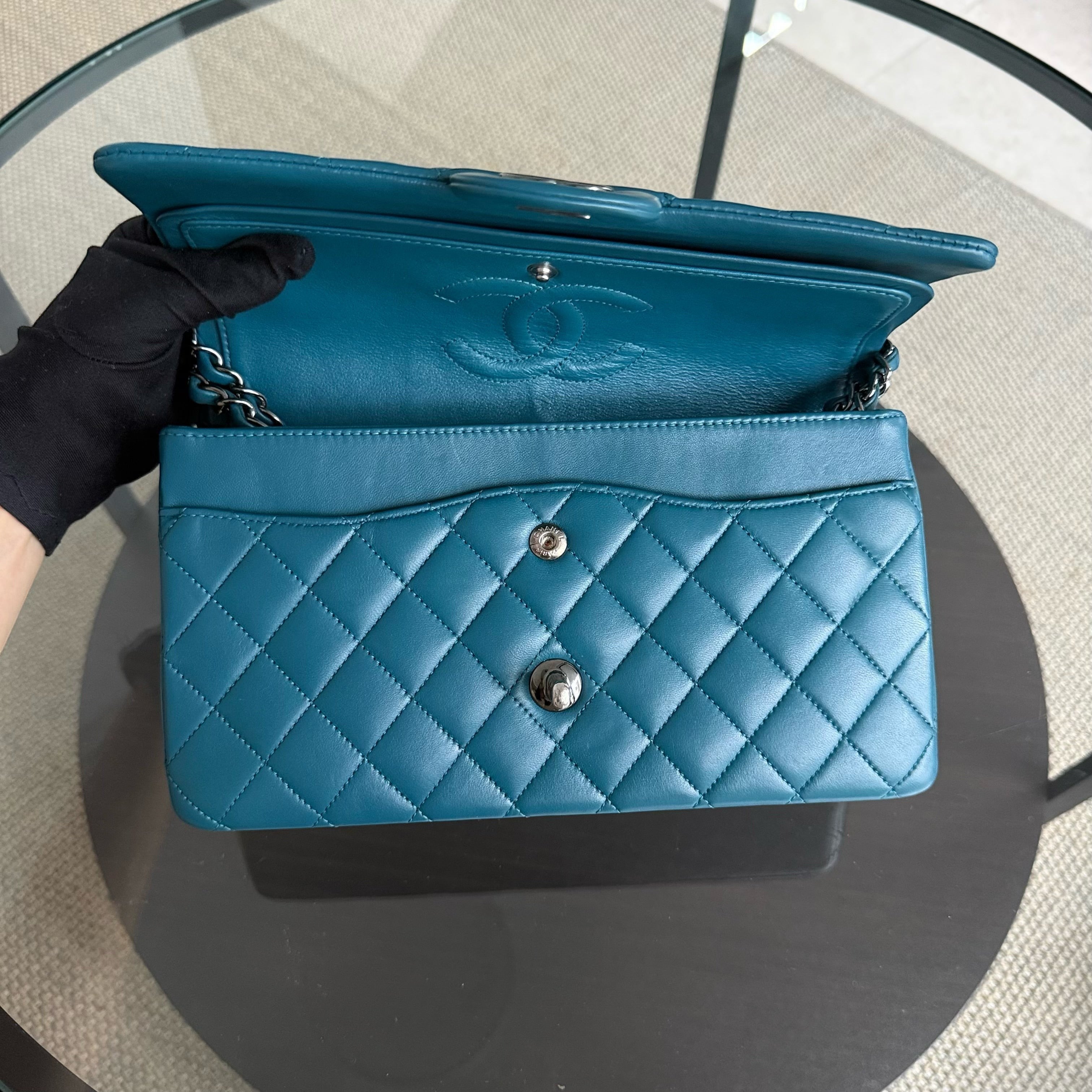 Chanel Classic Flap Medium - 25CM Lambskin Quilted Turquoise Dark Silver Hardware Series 15