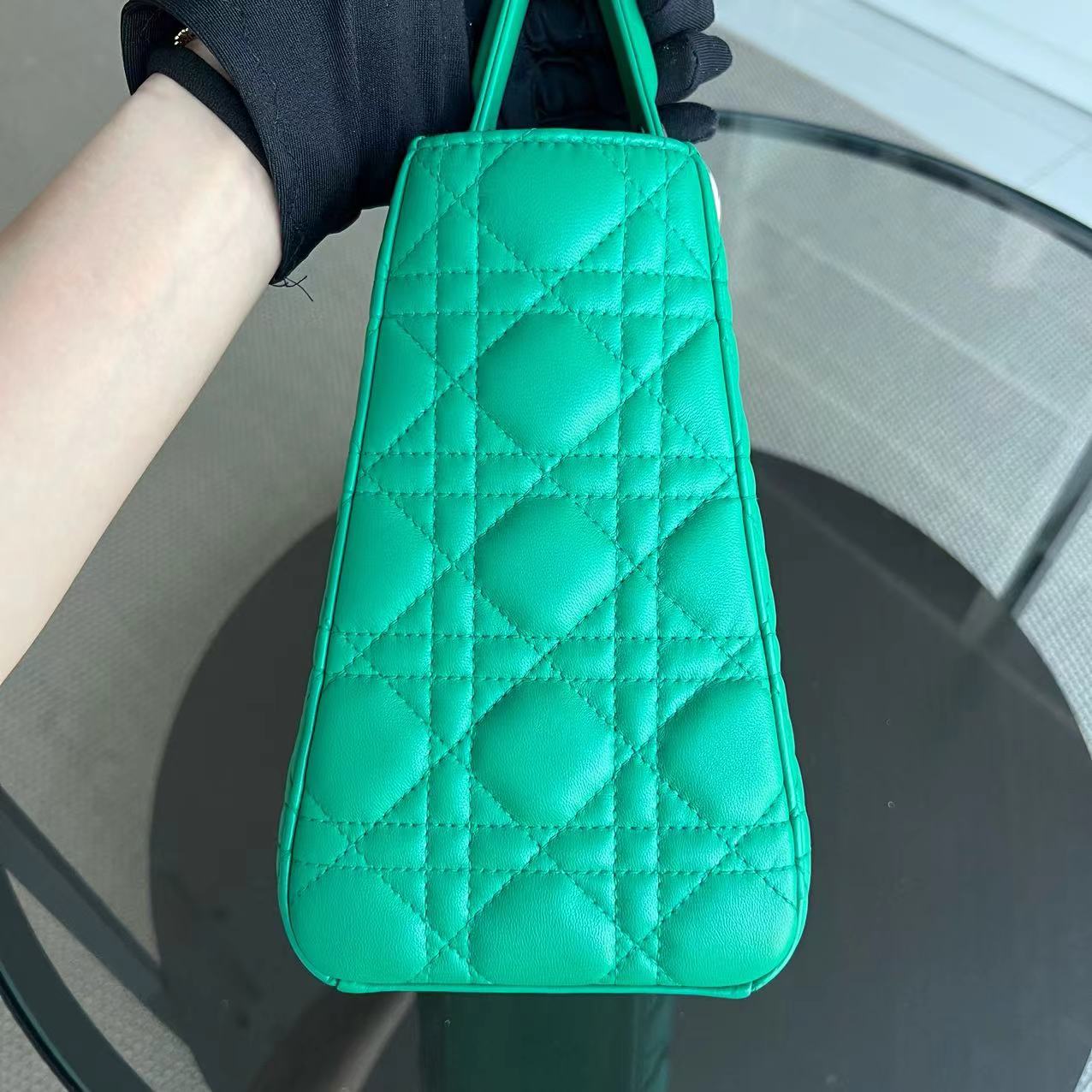 *Receipt* Dior Lady Small Cannage Lambskin Green Silver Hardware