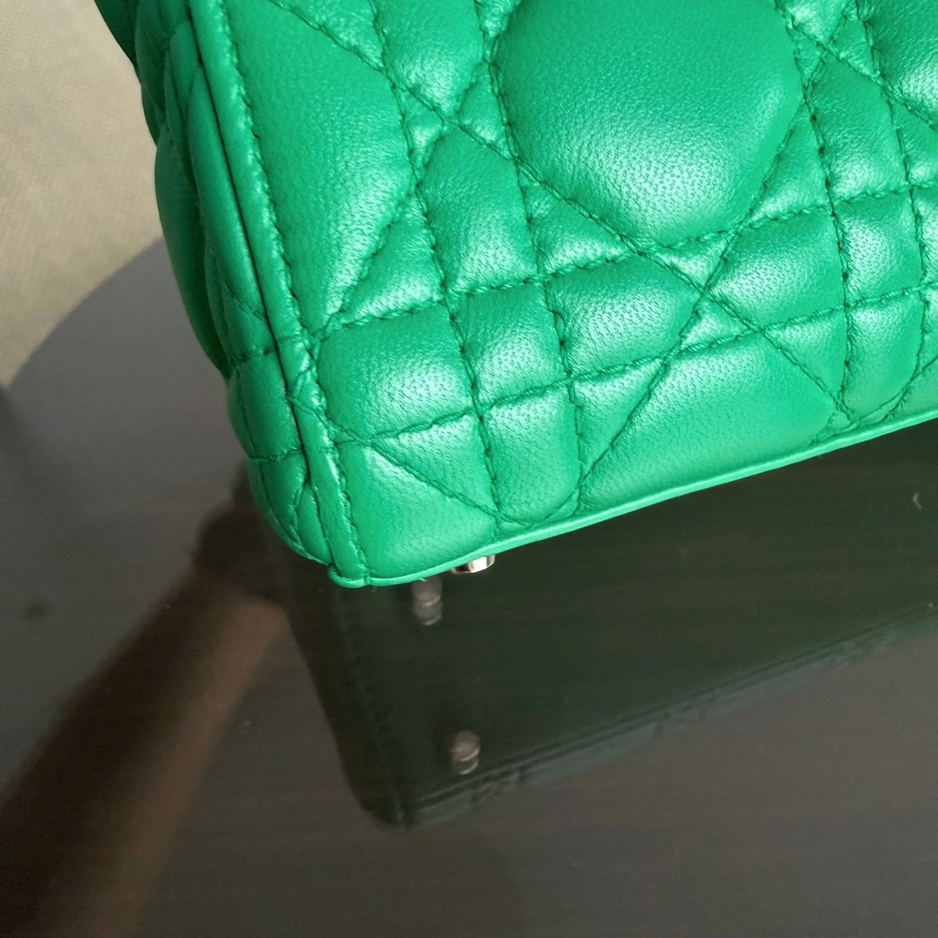 Dior Lady Mini - Cannage Lambskin Emerald Green Silver Hardware Adjustable Strap