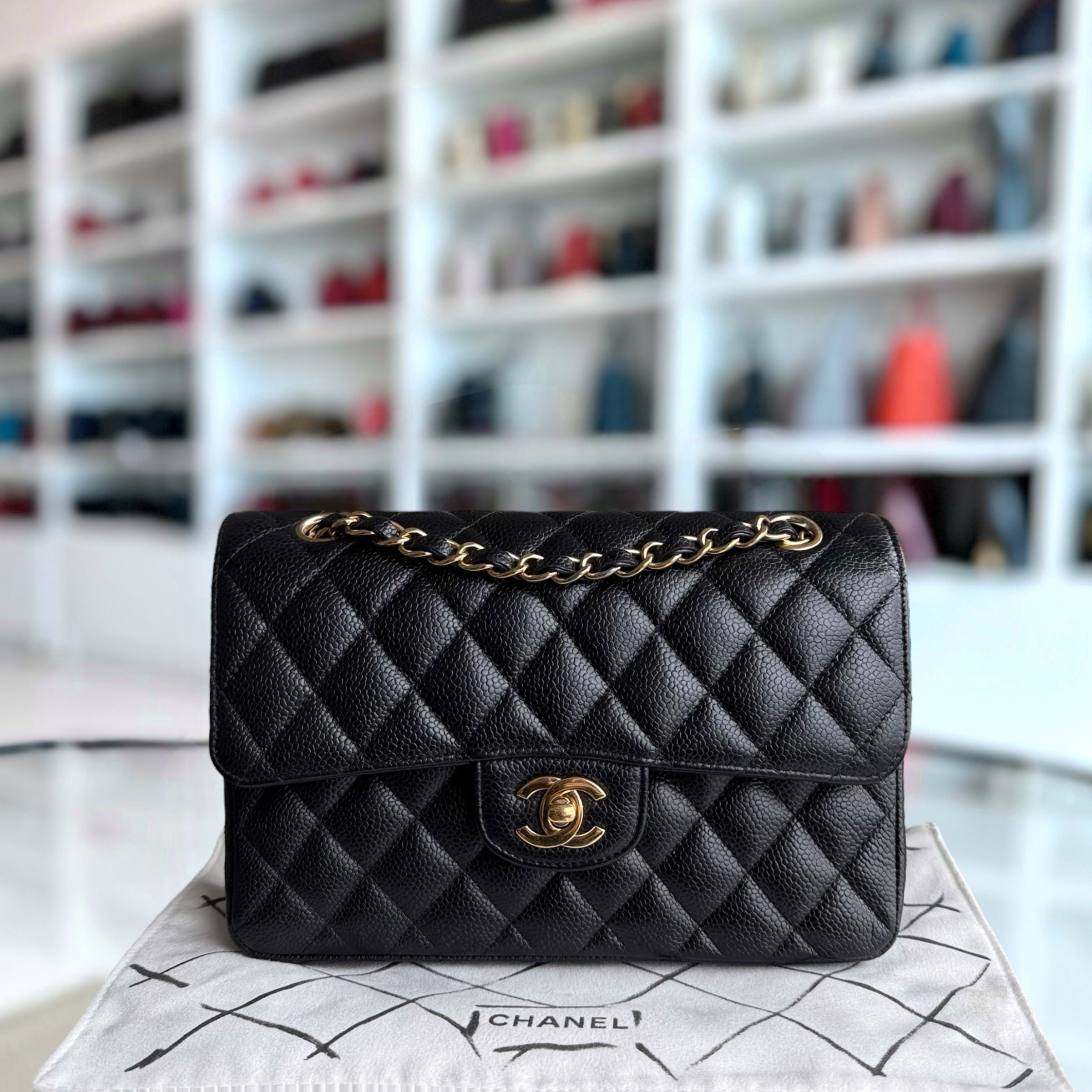 Chanel Classic Flap Small - Caviar 23CM Quilted Black Gold Hardware Series 28