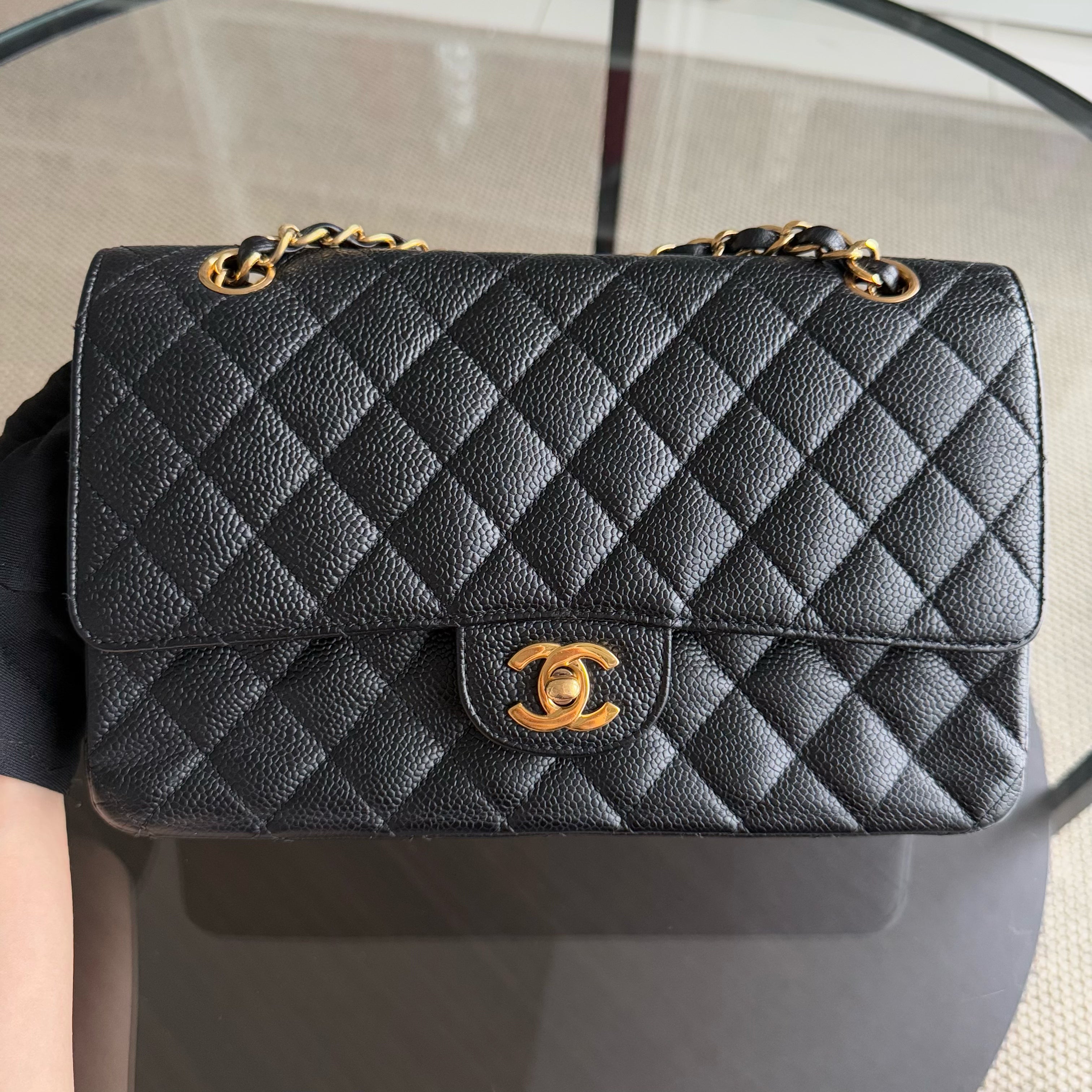 Chanel Classic Flap Medium - Caviar 25CM Quilted Black Gold Hardware Series 13