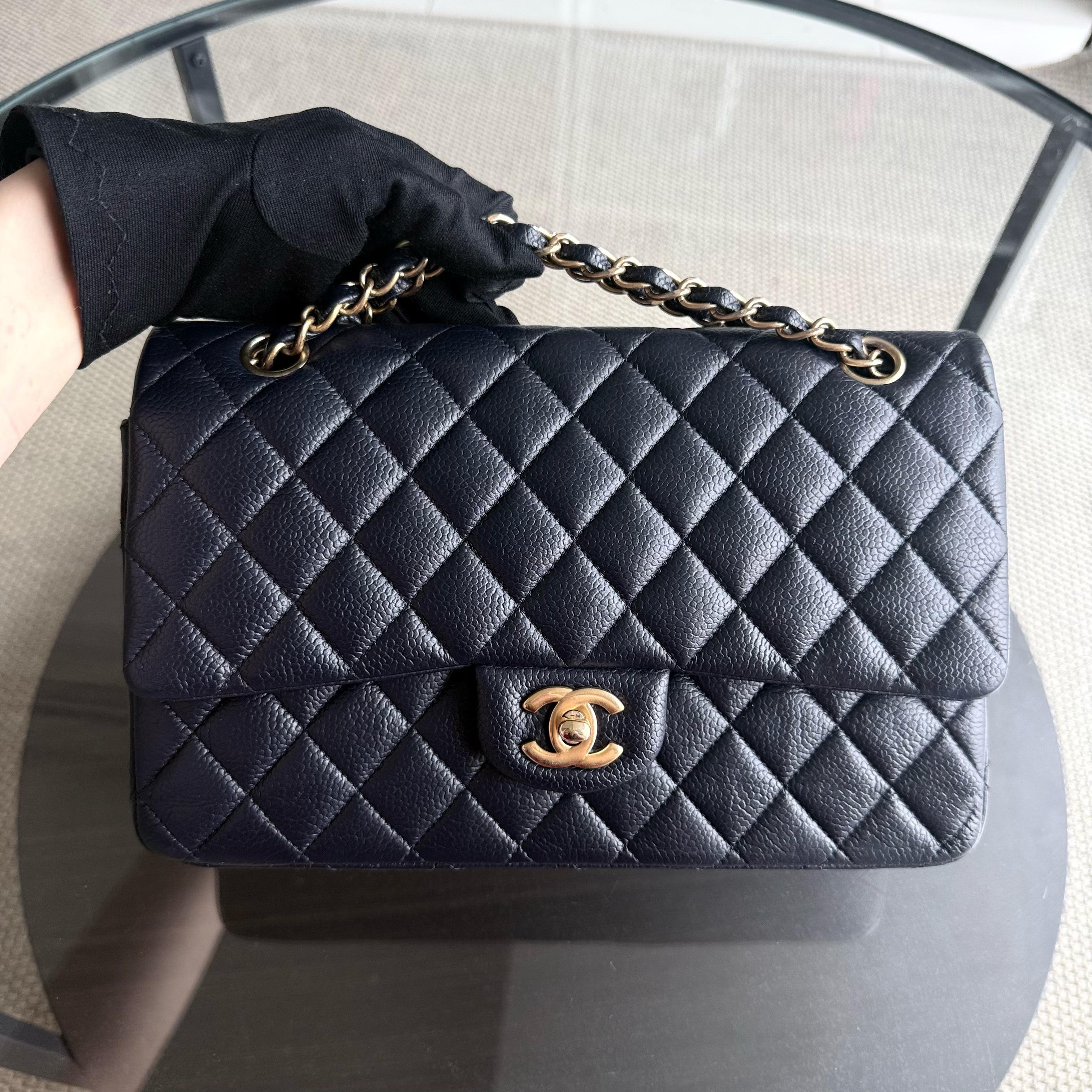 Chanel Classic Flap Medium - Caviar 25CM Quilted Dark Navy Blue Gold Hardware Series 21