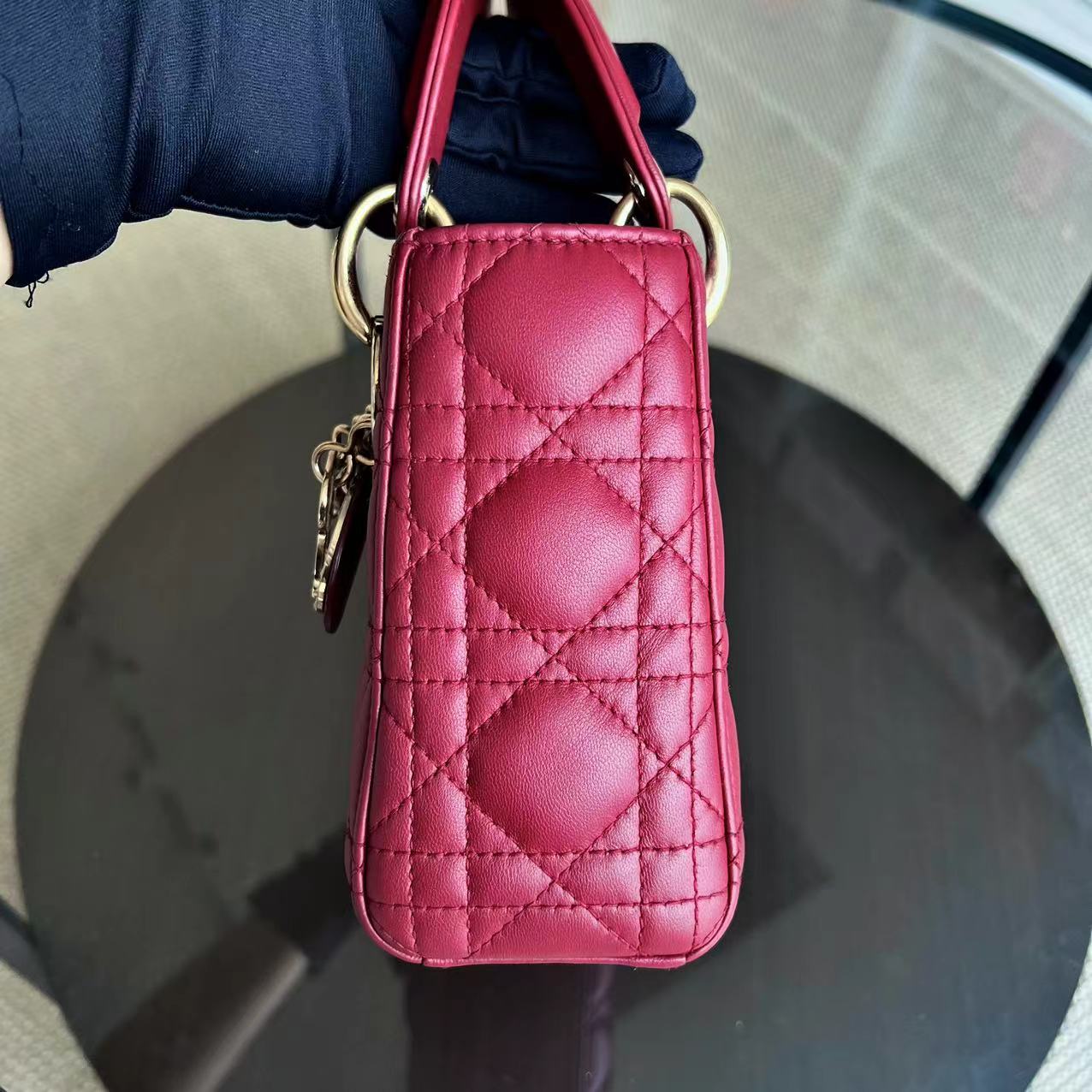 Dior Lady Mini - Cannage Lambskin Red Golden Hardware